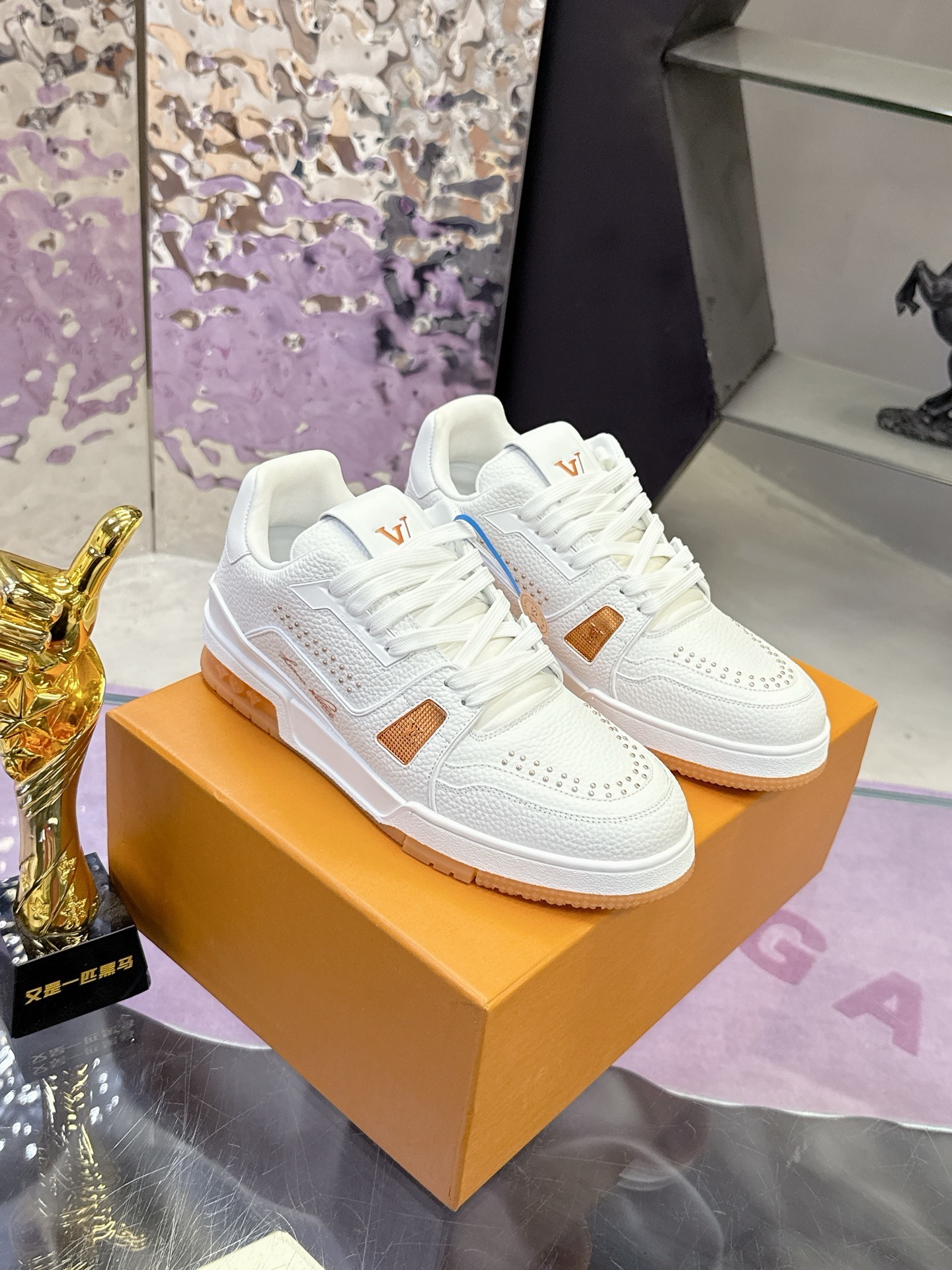 Louis Vuitton LV Trainer Sneakers White Leather with Gold Accents