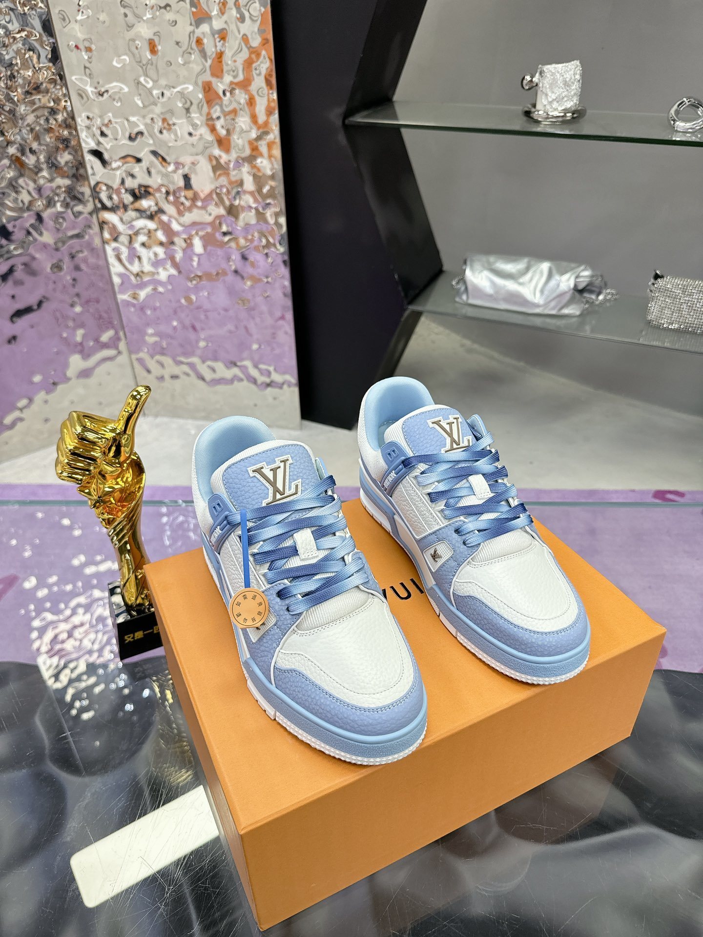 Louis Vuitton LV Trainer Sneakers - Blue and White Luxury Shoes