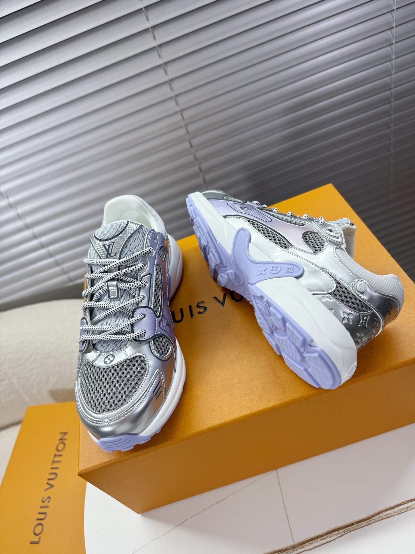 Louis Vuitton Metallic Silver and Lavender Mesh Runner Sneakers