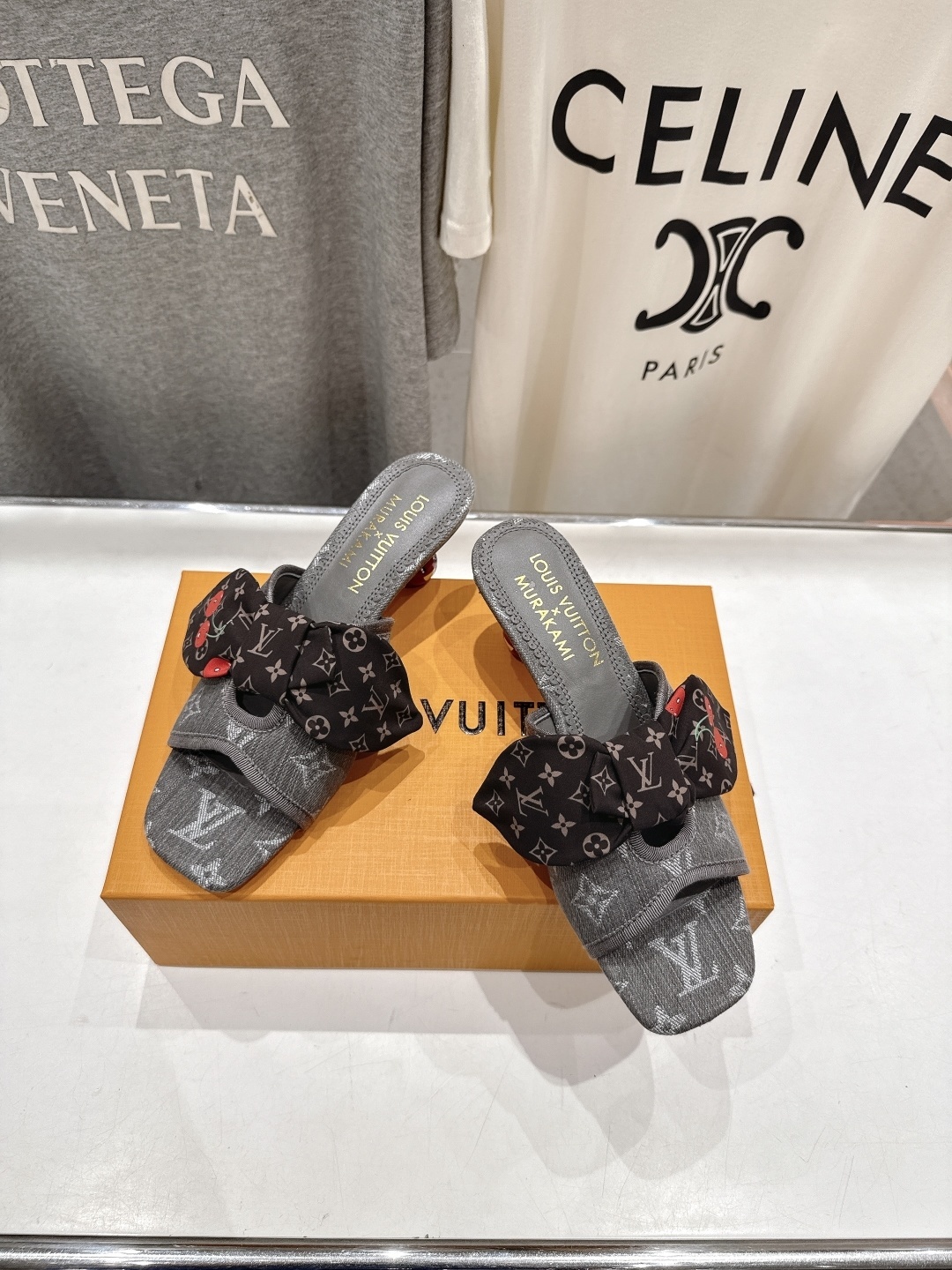 LV x Murakami Cherry Monogram Denim Bow Heeled Mules