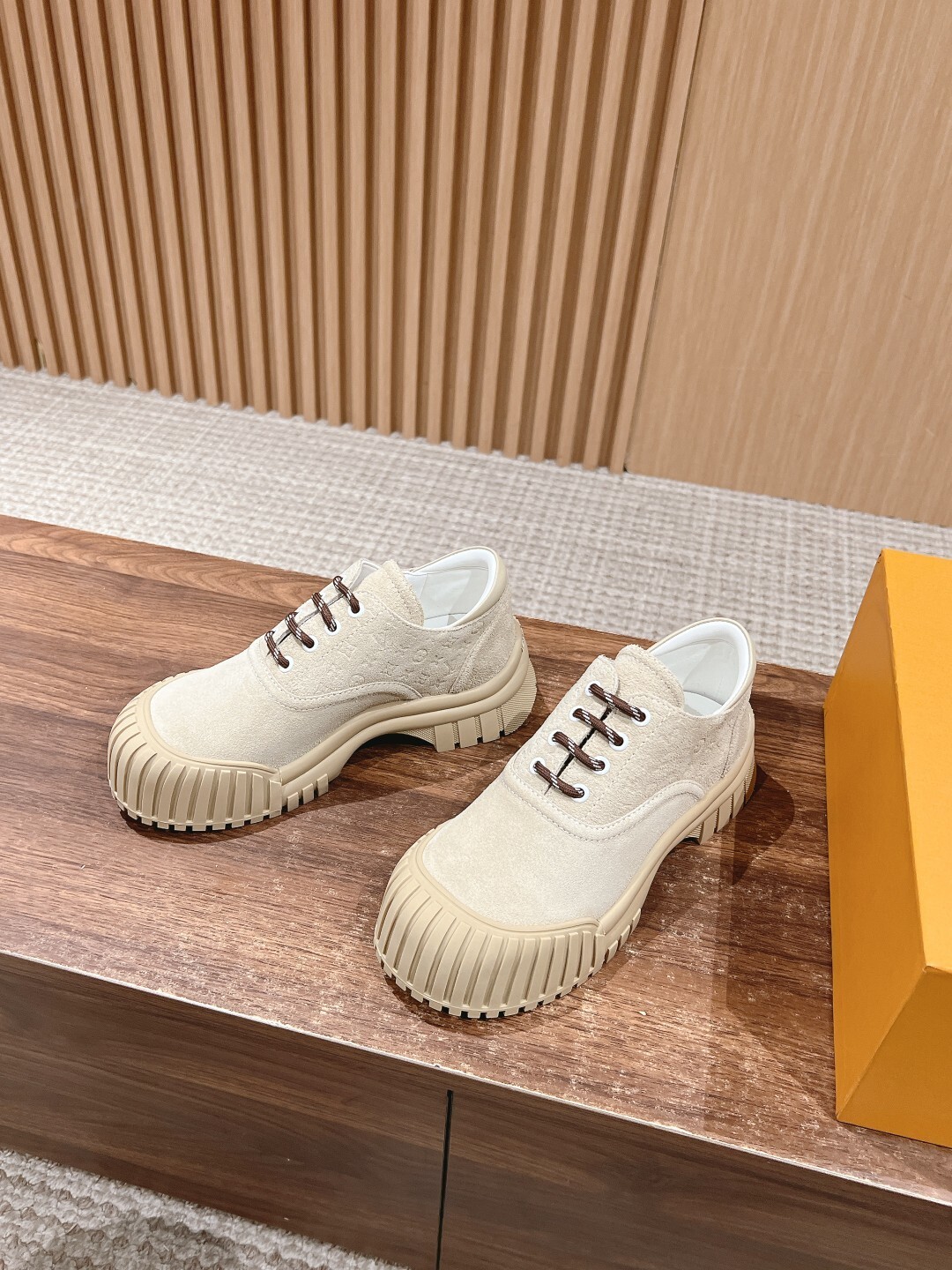 Luxury Women's Beige Platform Canvas Sneakers - Ribbed Sole Shoes