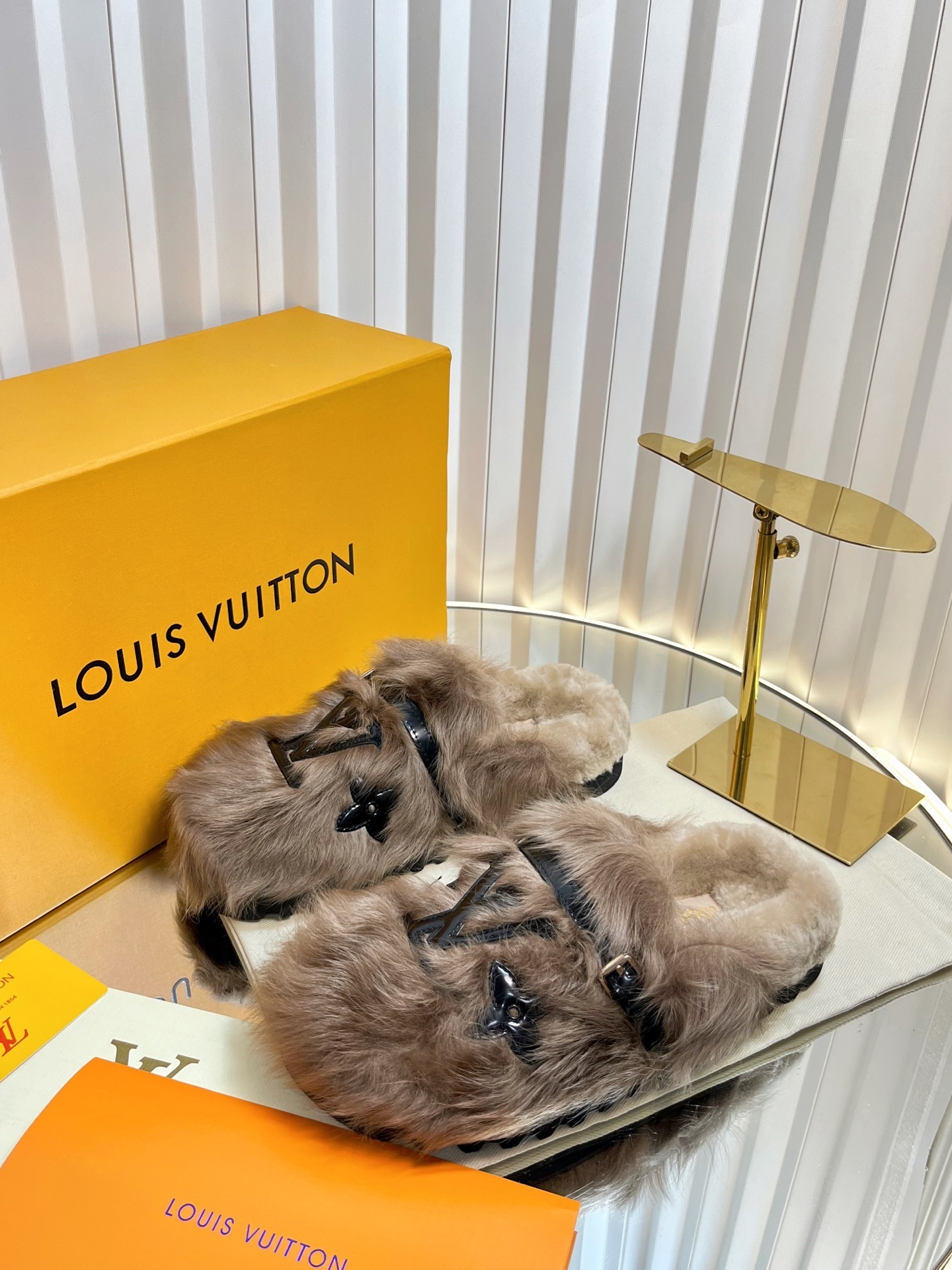 Louis Vuitton Paseo Comfort Flat Mule Brown Fur Slippers