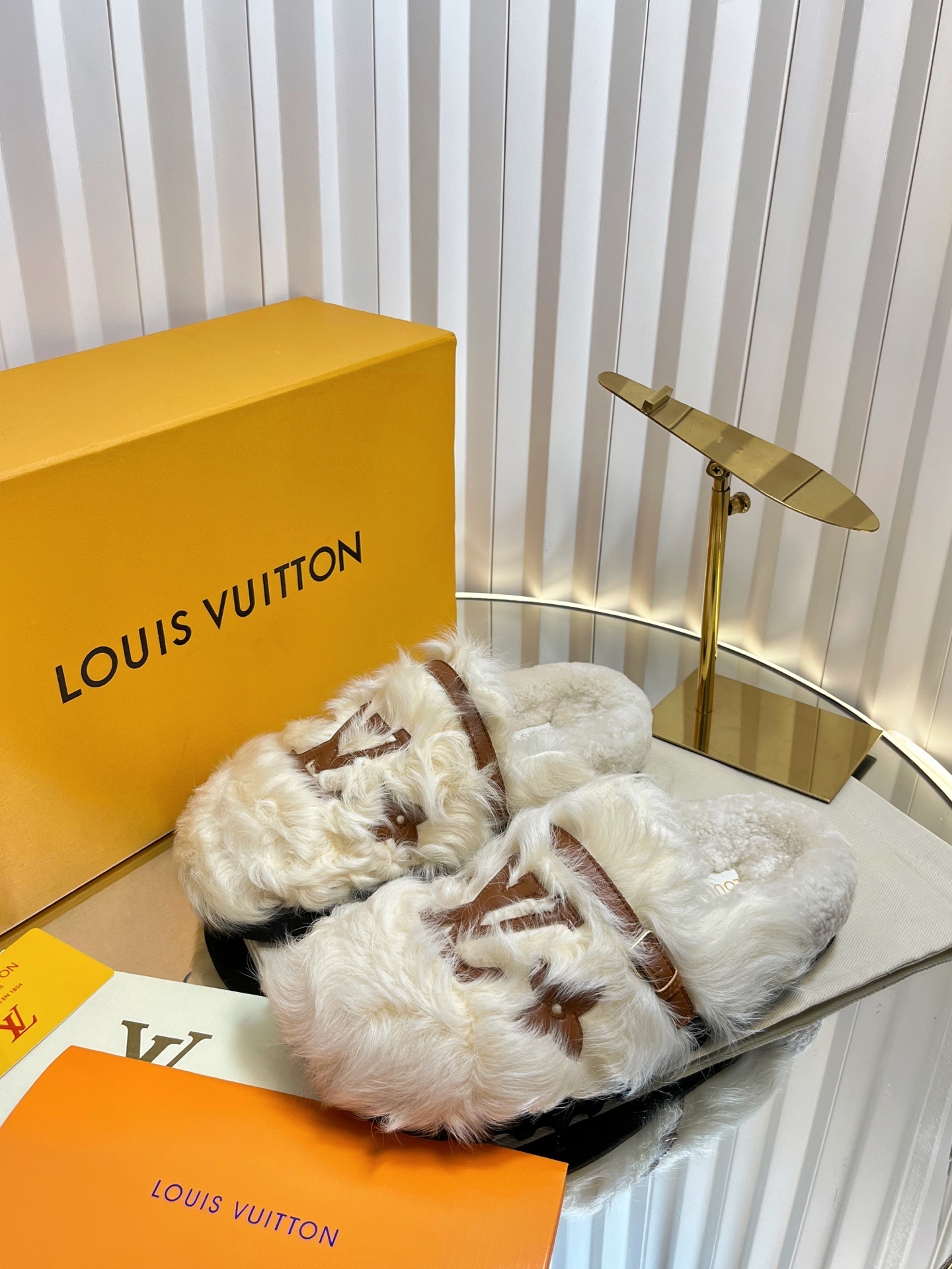Louis Vuitton Paseo Flat Comfort Mule in White Shearling