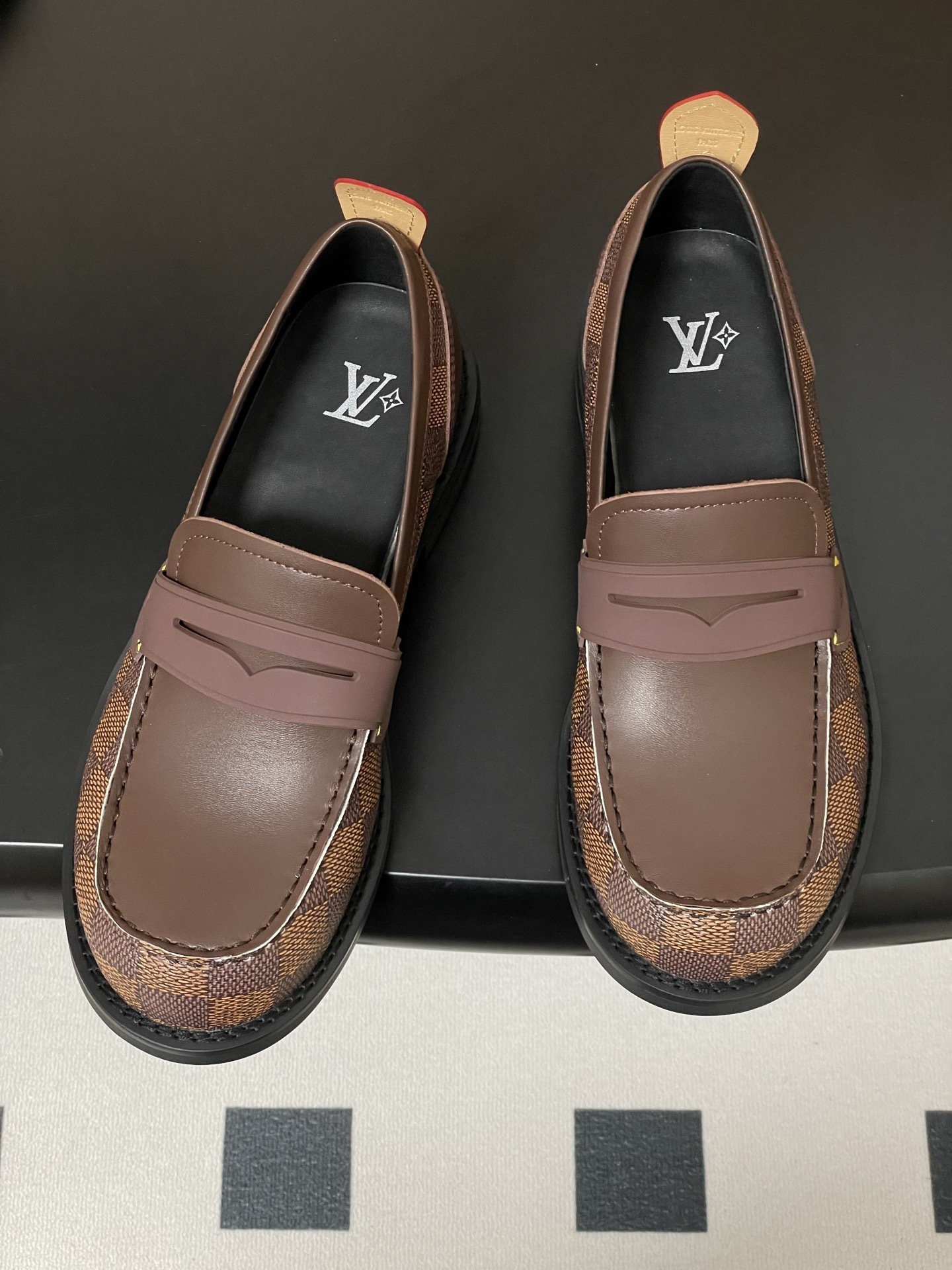 Luxury Men's Damier Ebene Leather Loafers - Premium Brown Shoes