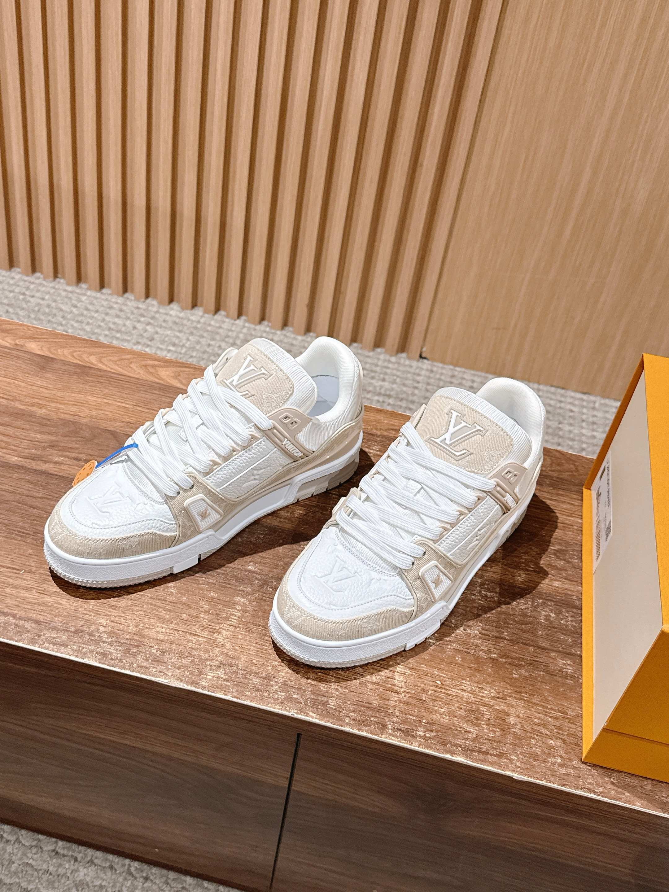 Louis Vuitton LV Trainer Sneakers - Beige & White Monogram
