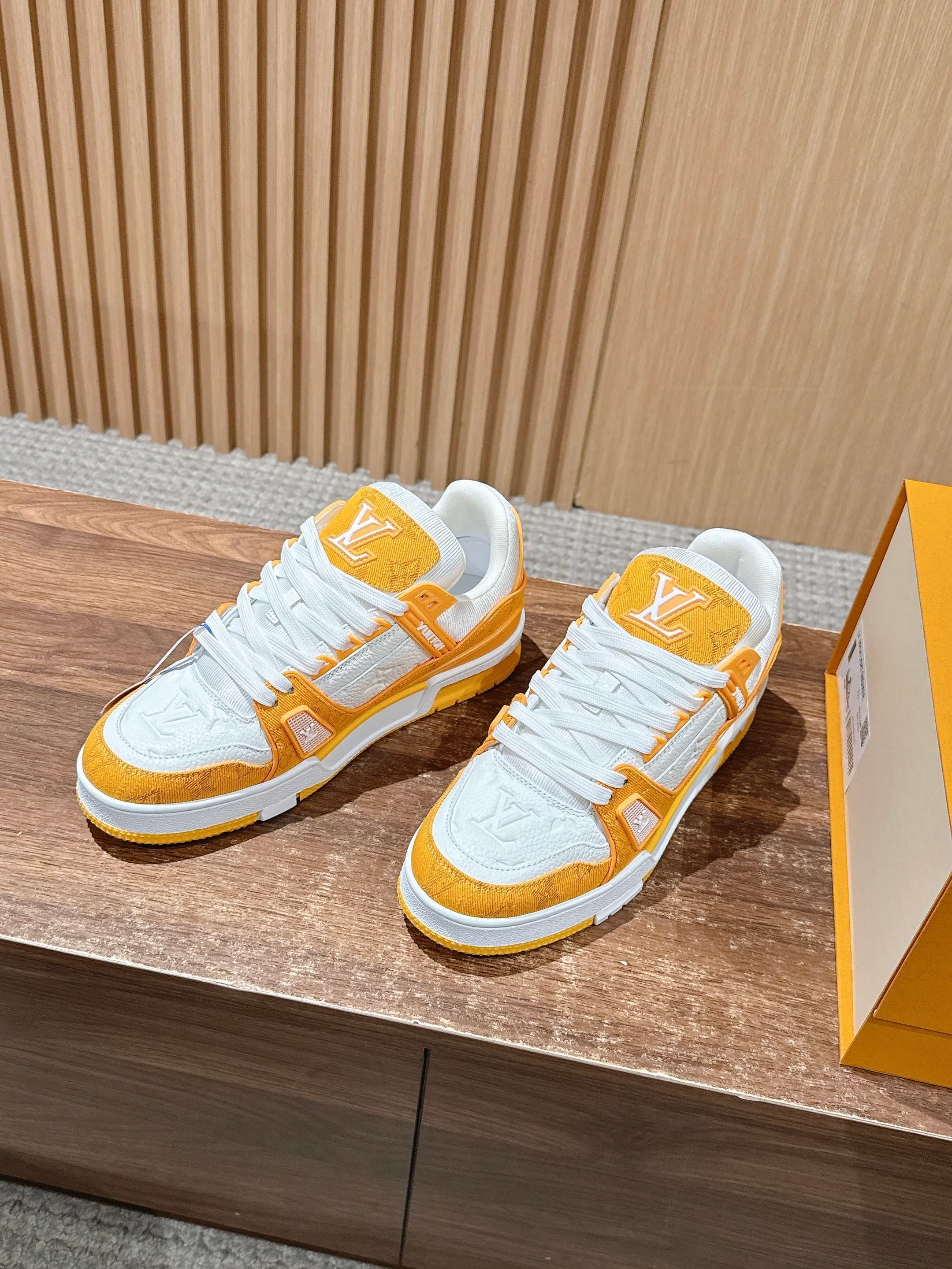 LV Trainer Sneakers Orange & White - Luxury Designer Men's Shoes