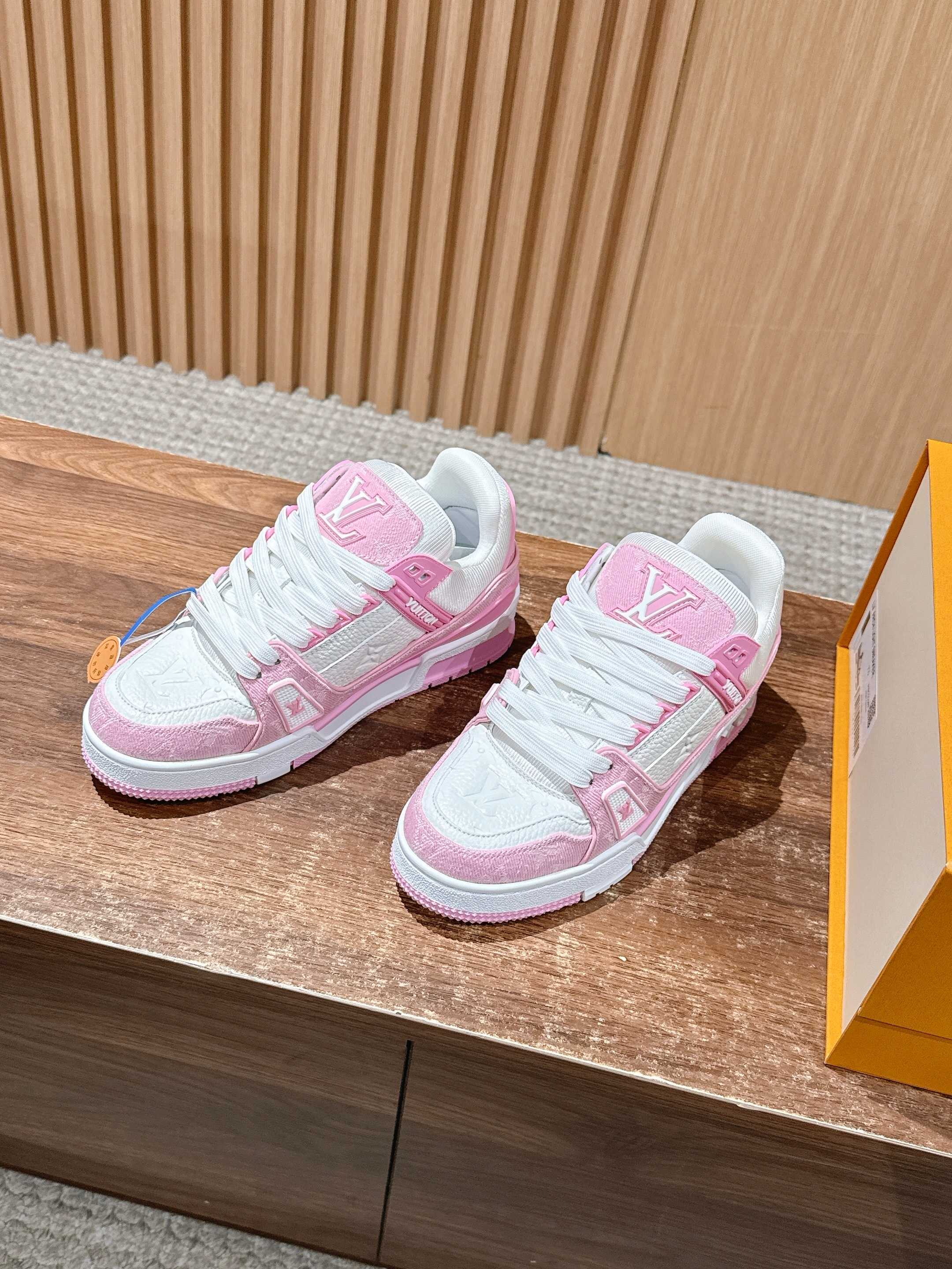 Louis Vuitton Pink & White Monogram Trainer Sneakers for Women