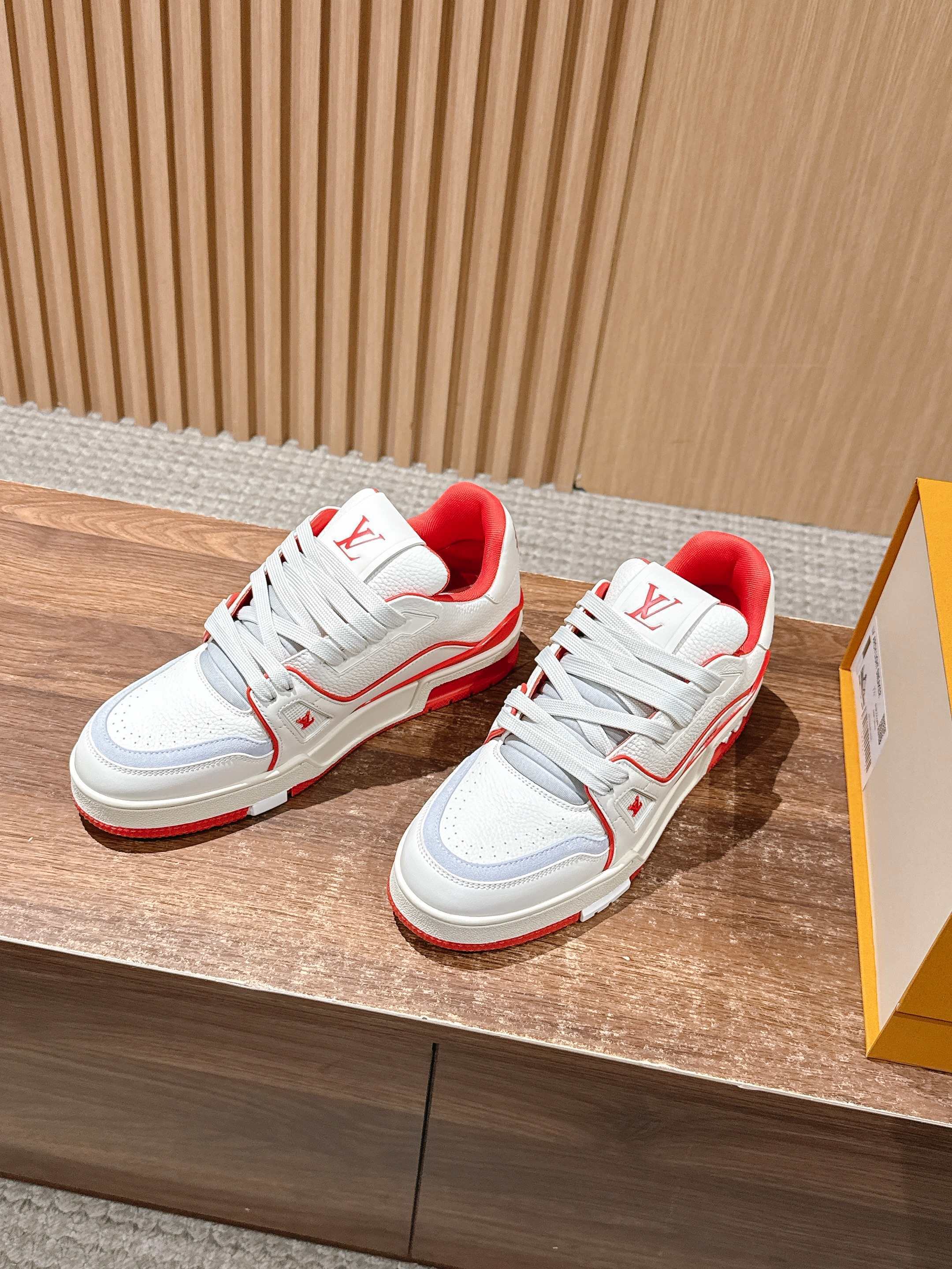 LV Trainer Sneaker - Men's White & Red Luxury Leather Shoes