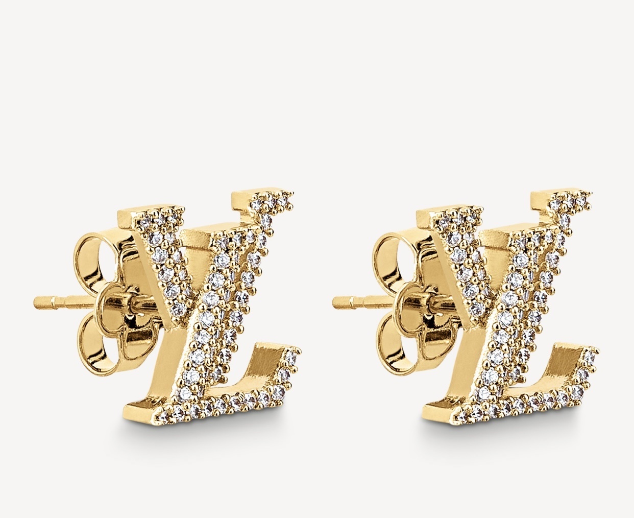Louis Vuitton Gold Diamond LV Stud Earrings