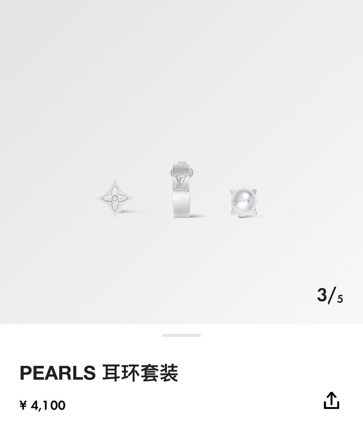 Louis Vuitton Pearl Earrings Silver