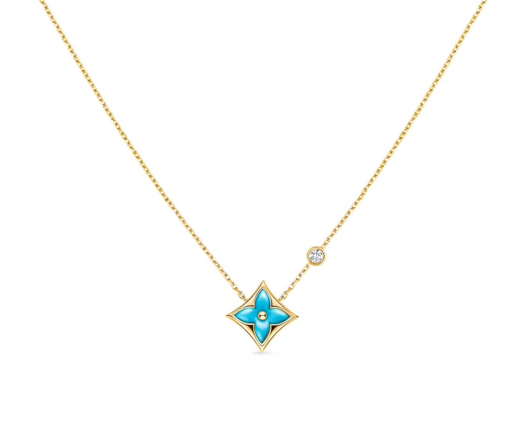 Louis Vuitton Turquoise Flower Necklace – Gold Chain Diamond Accent