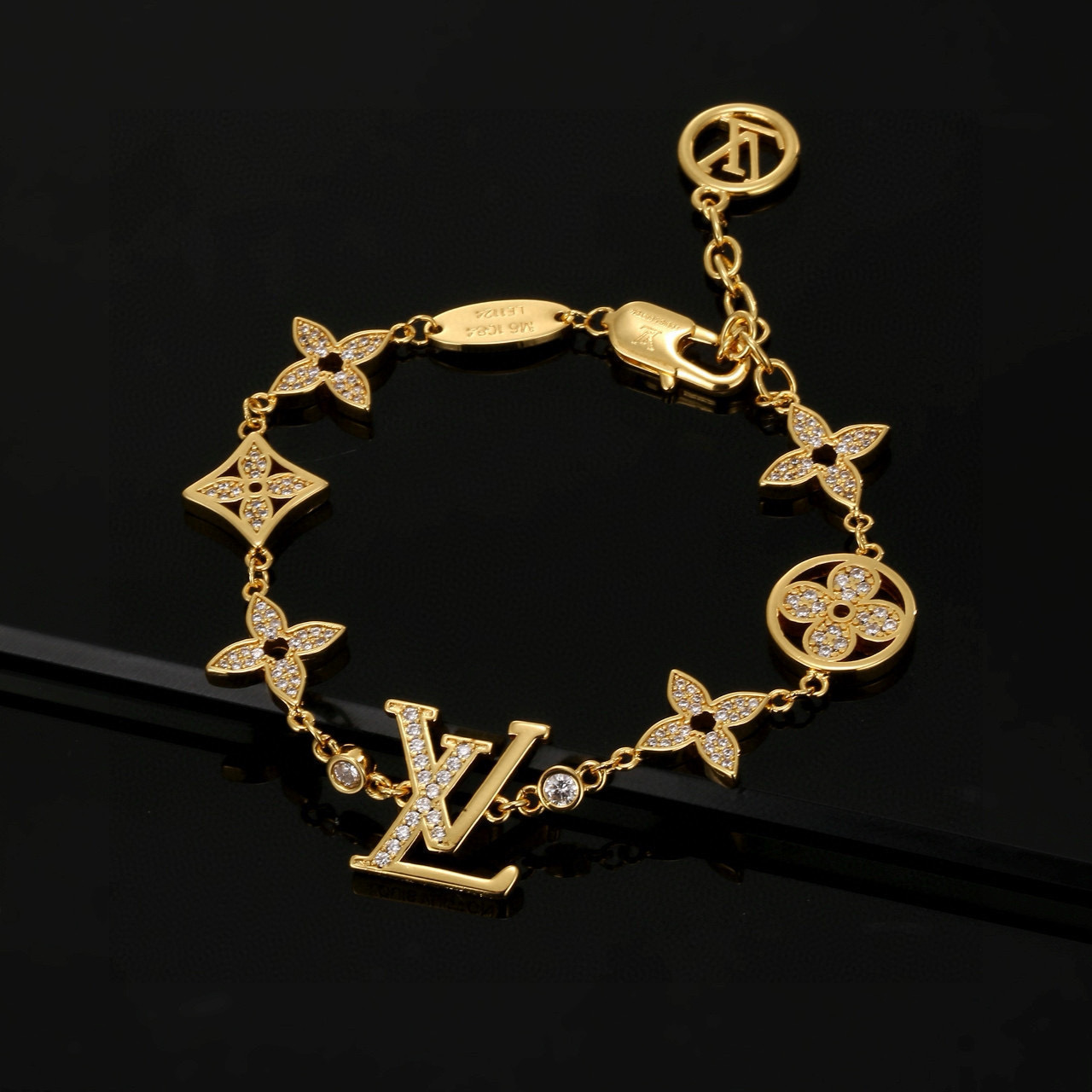 Premium Gold Plated Crystal LV Bracelet – Luxury Jewelry