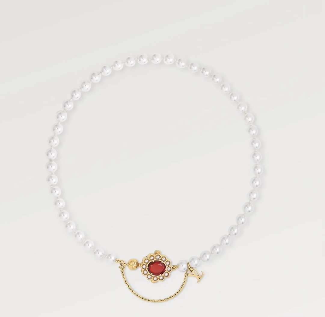 Louis Vuitton Pearl Necklace Red Gem – Designer Statement