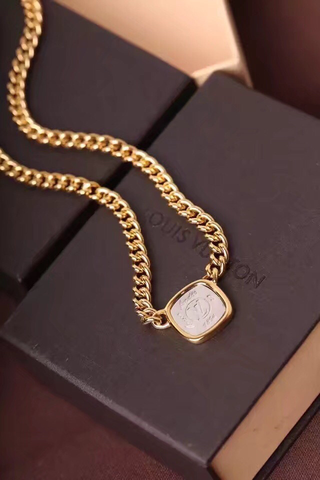 Louis Vuitton Gold Chain White Pendant – Statement Necklace
