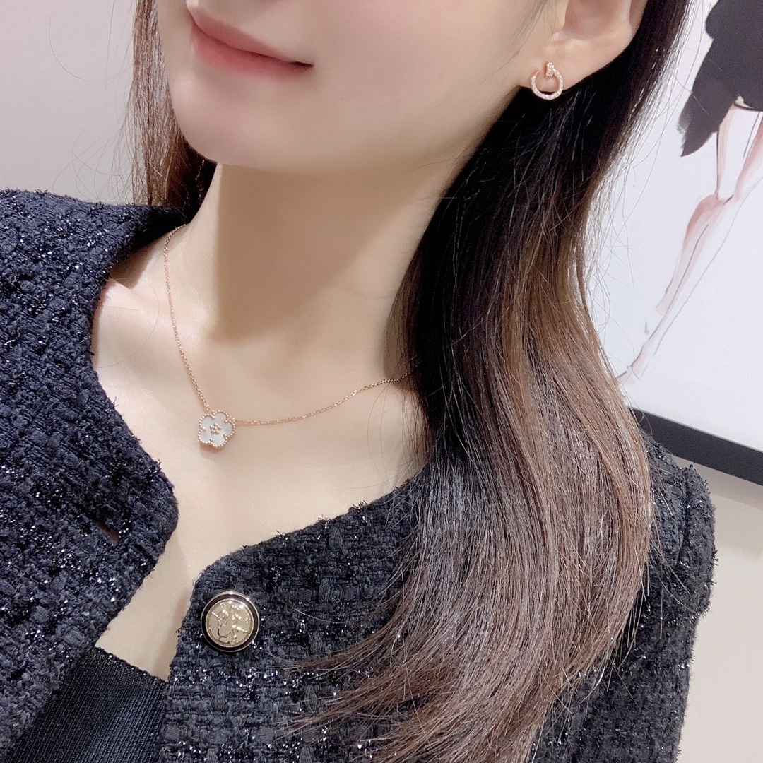 Cartier Rose Gold Diamond Flower Necklace & Earrings Set