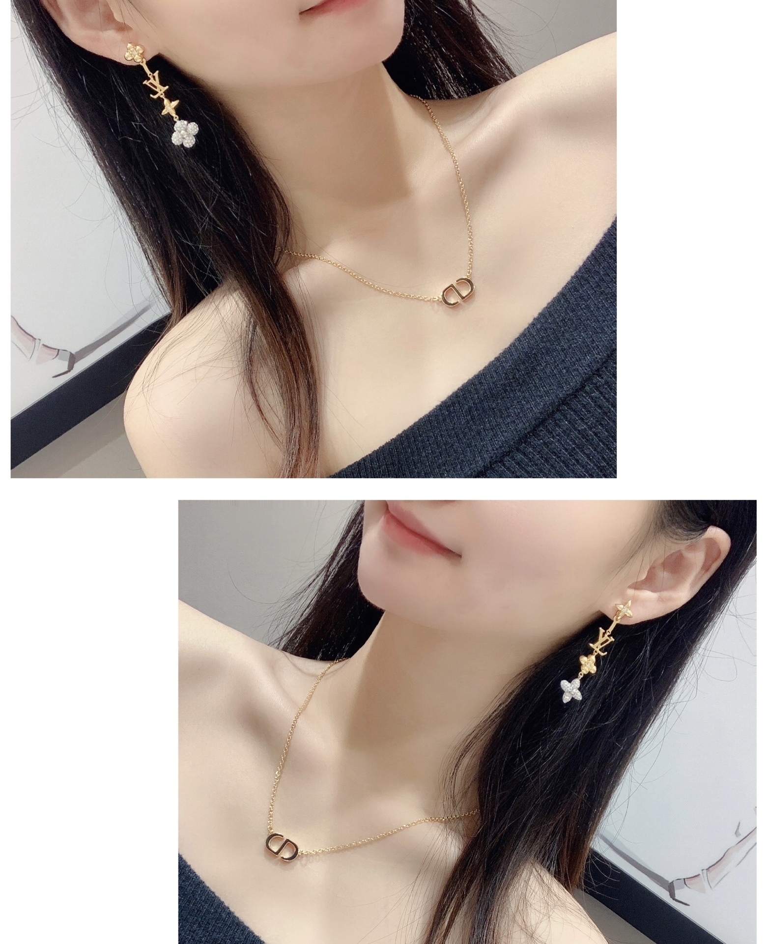 cd LV Gold Flower Drop Earrings – LV Gold Flower Drop Earrings & CD