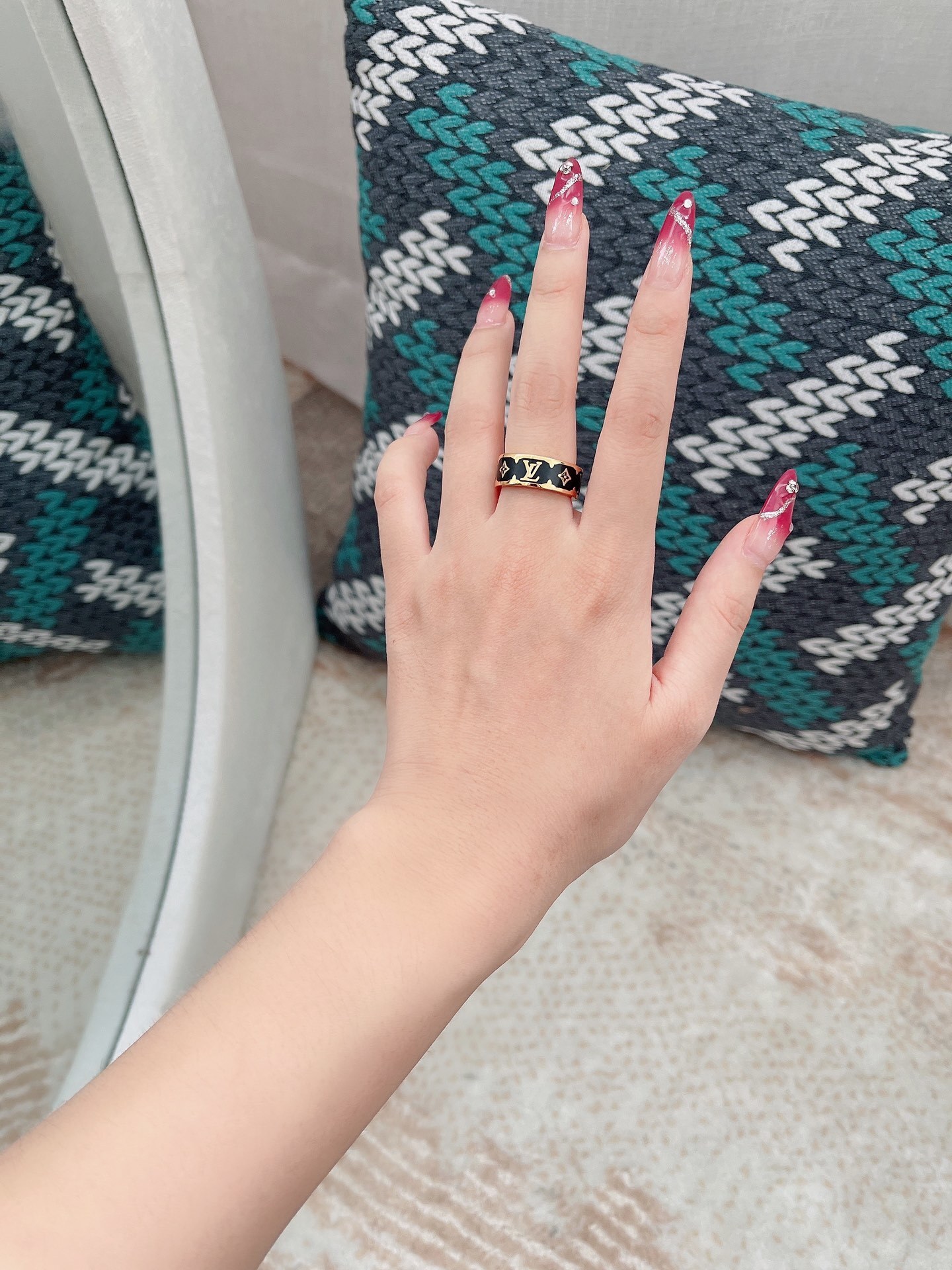 Louis Vuitton Black & Gold Monogram Ring