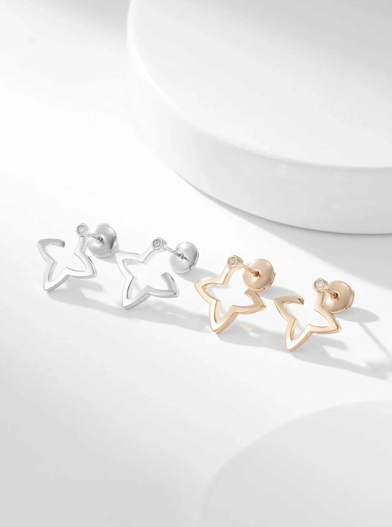 Star Stud Earrings – Silver & Gold, Cubic Zirconia Accent