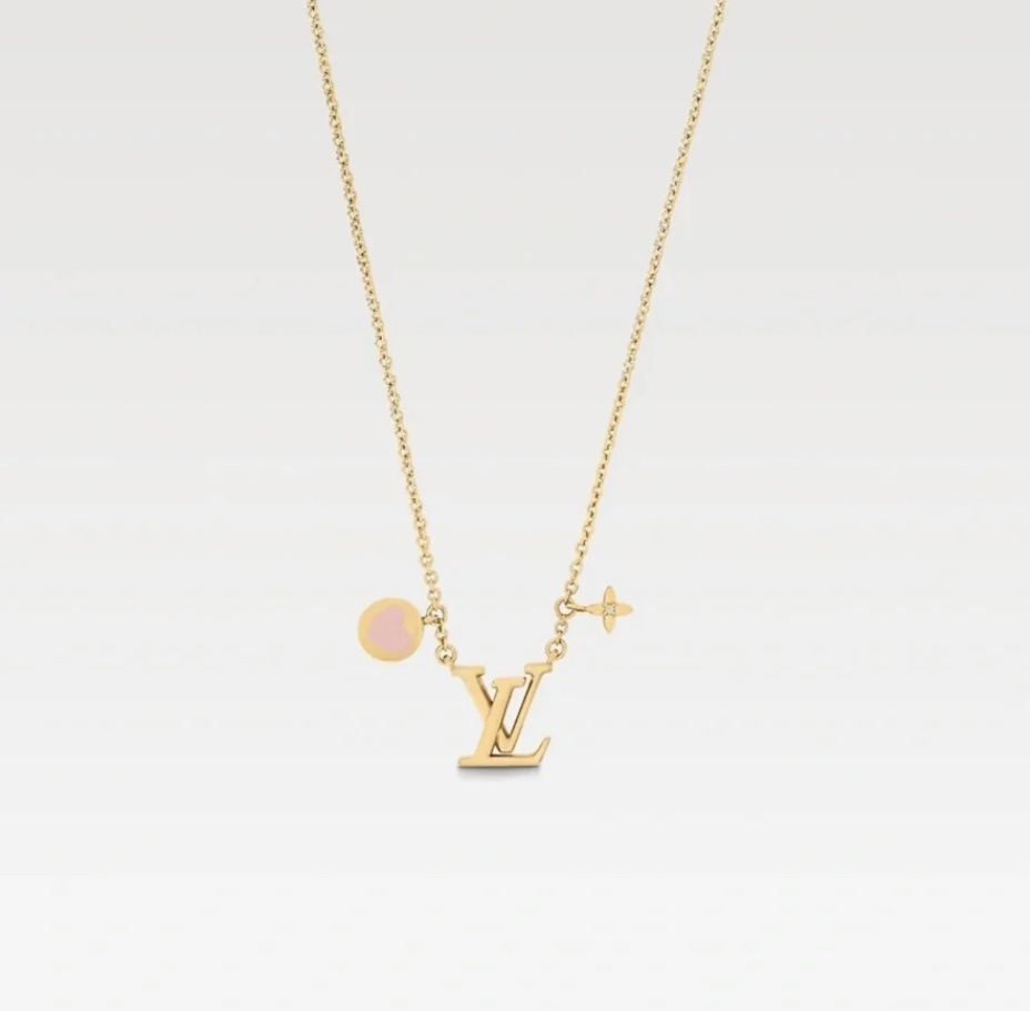 Louis Vuitton Gold-Tone Pink Charm Necklace – Designer Necklace