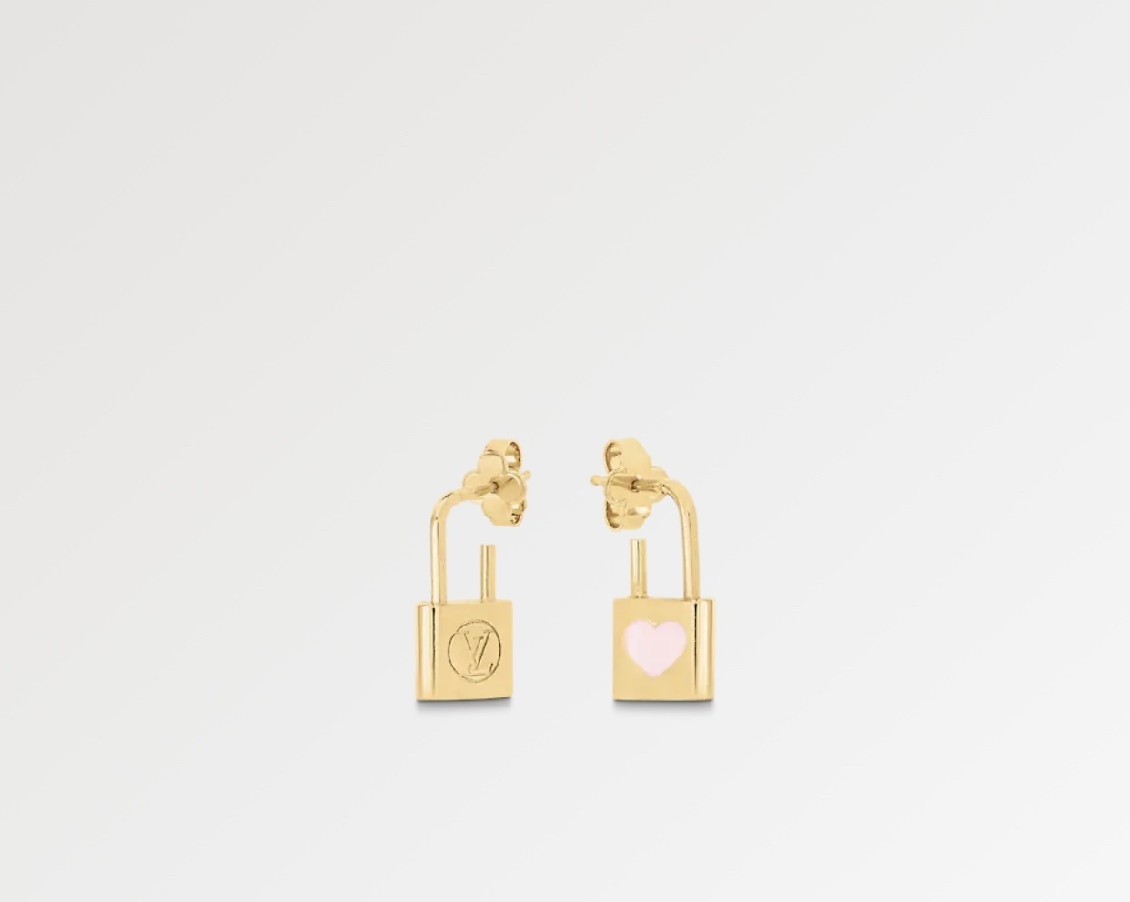 Louis Vuitton Lock Earrings Gold Pink Heart – Designer