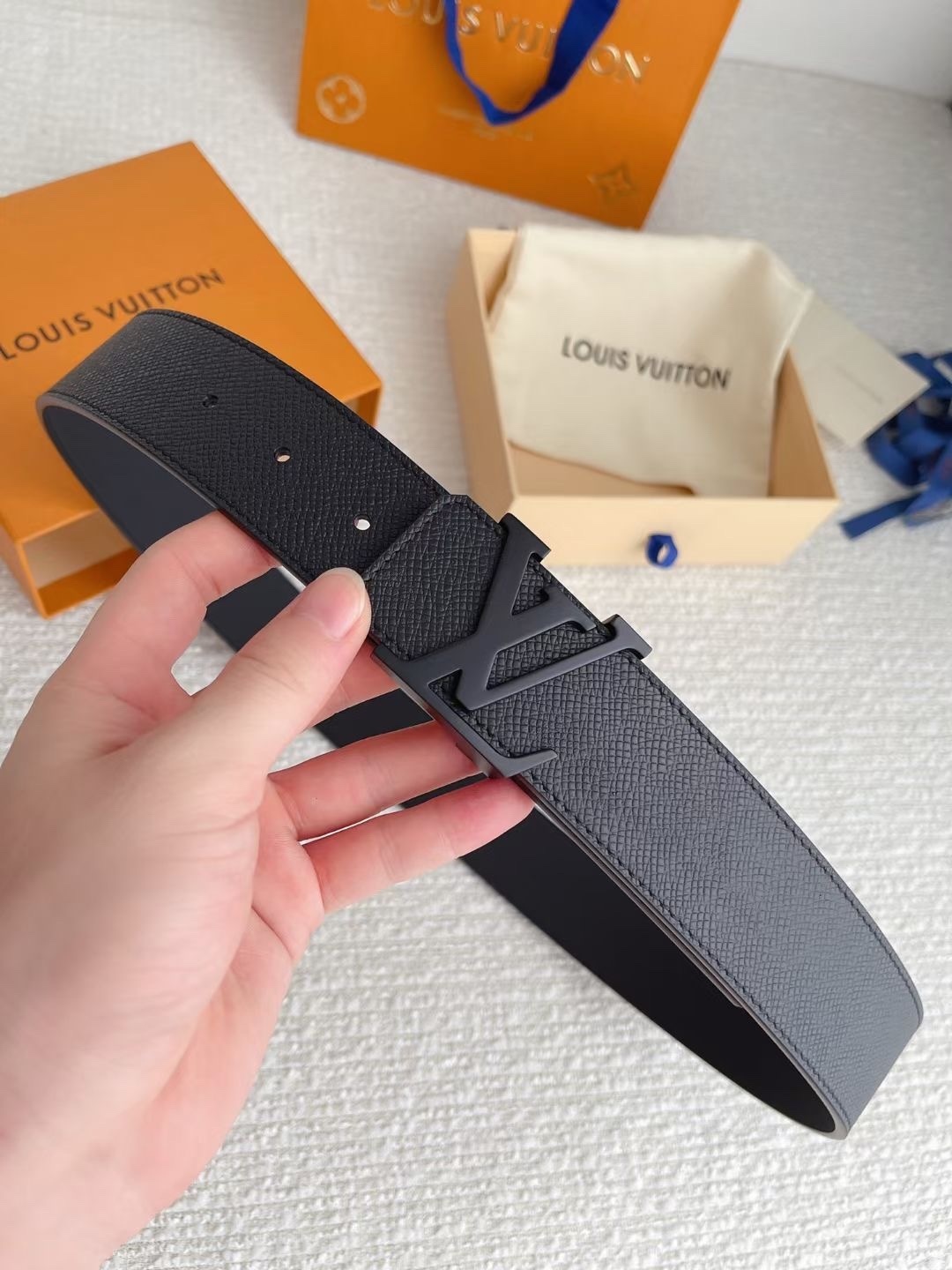 Louis Vuitton LV Initiales 40mm Belt in Black Taiga Leather