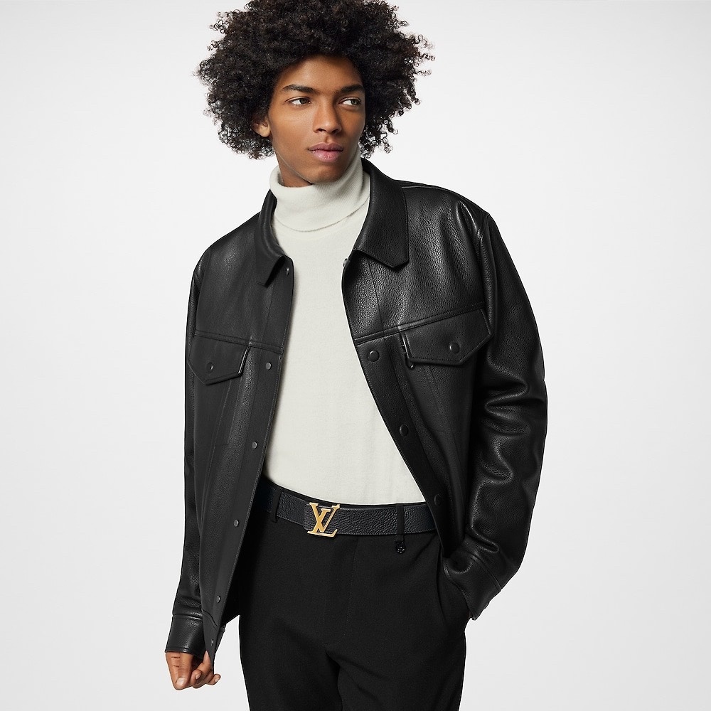 Men's Luxury Black Grained Leather Shirt Jacket - Timeless Style