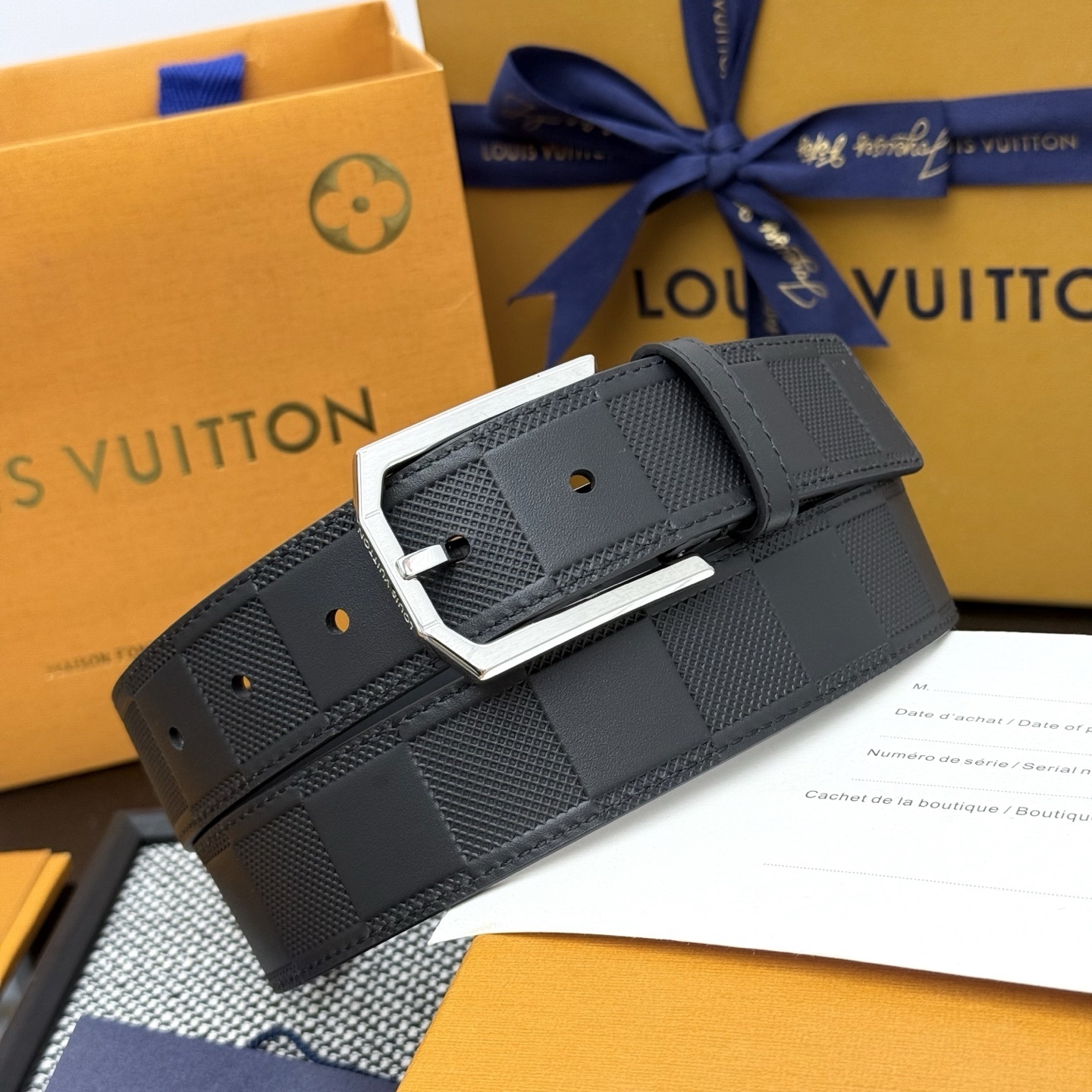 Louis Vuitton Damier Infini Leather Belt for Men with Silver Buckle