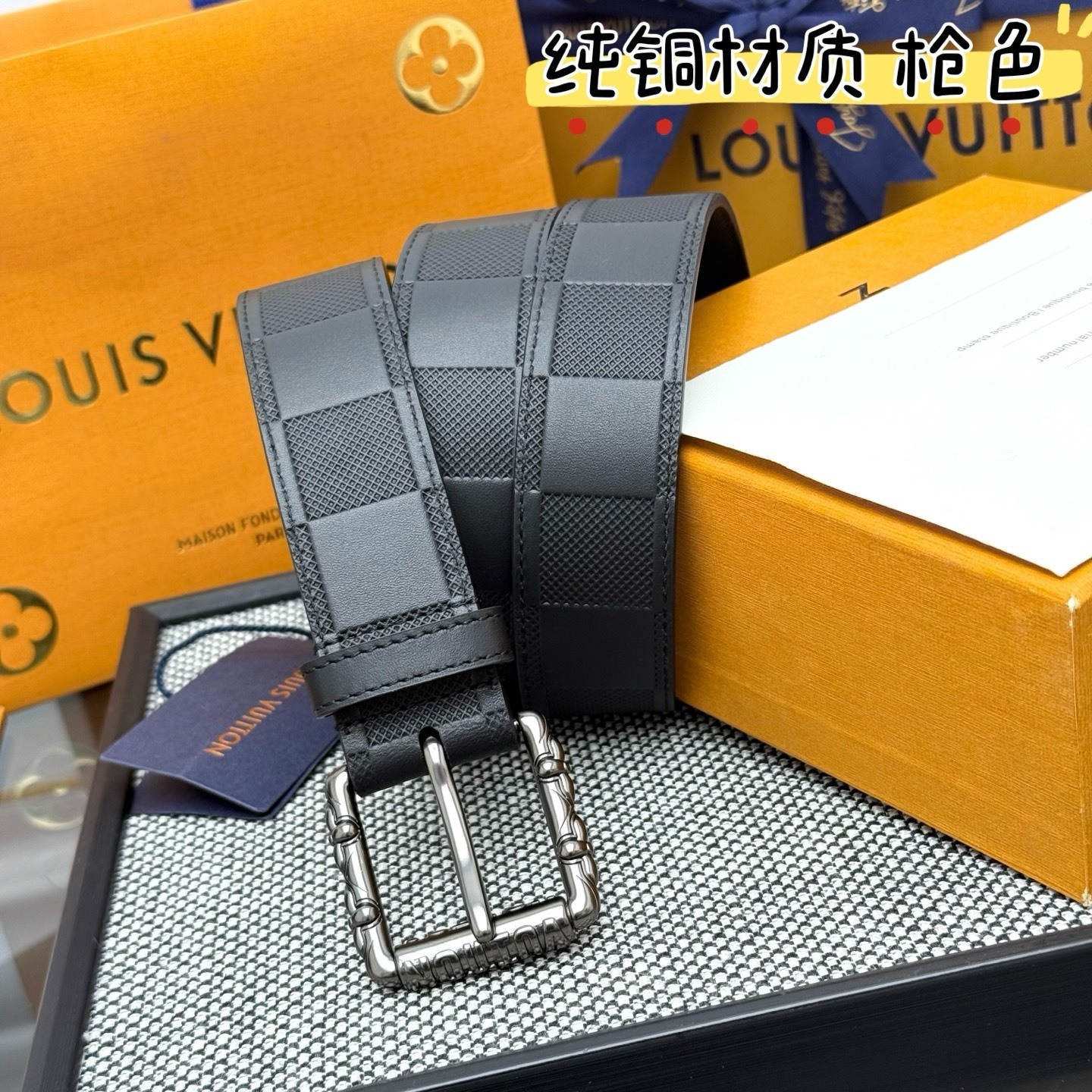 Louis Vuitton Damier Infini Men's Leather Belt - Gunmetal Buckle