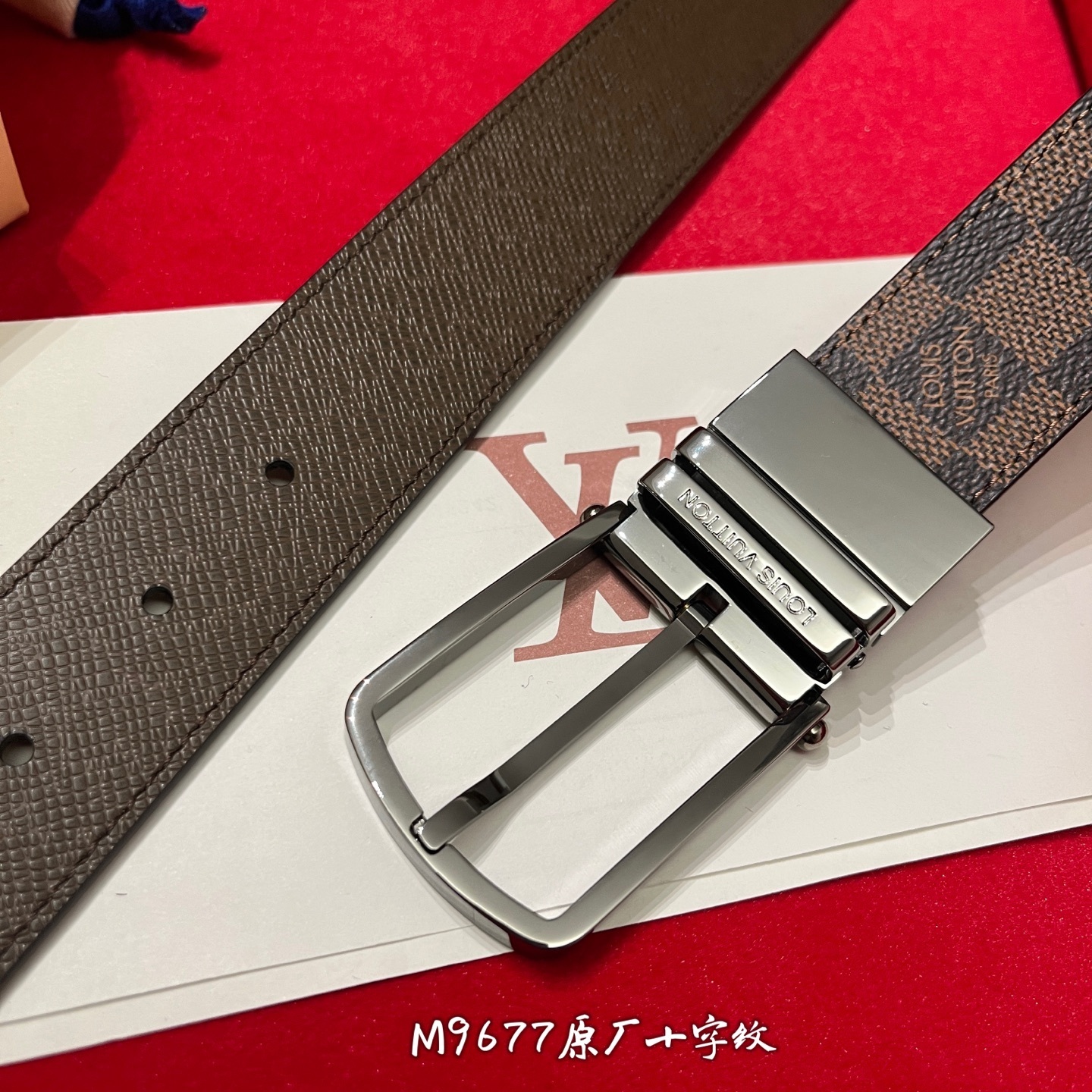 Louis Vuitton Reversible Belt Damier Ebene M9677 Brown Leather