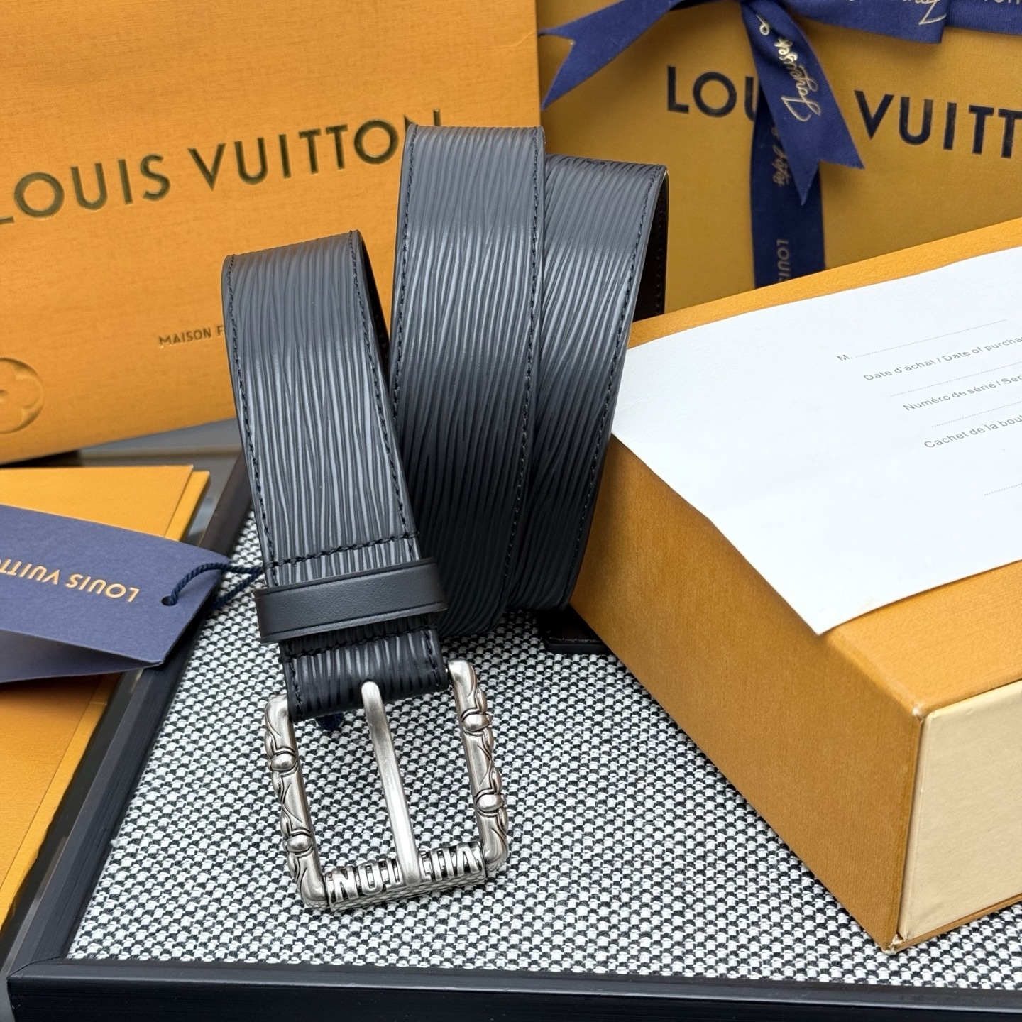 Louis Vuitton Men's Epi Leather Belt - Black with Silver Buckle