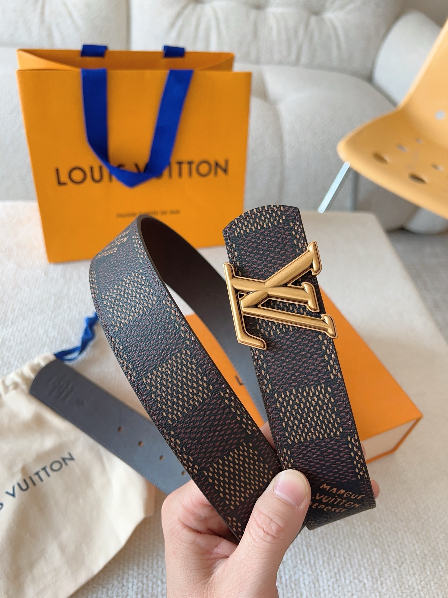 Louis Vuitton LV Initiales 40mm Belt in Damier Ebene Canvas
