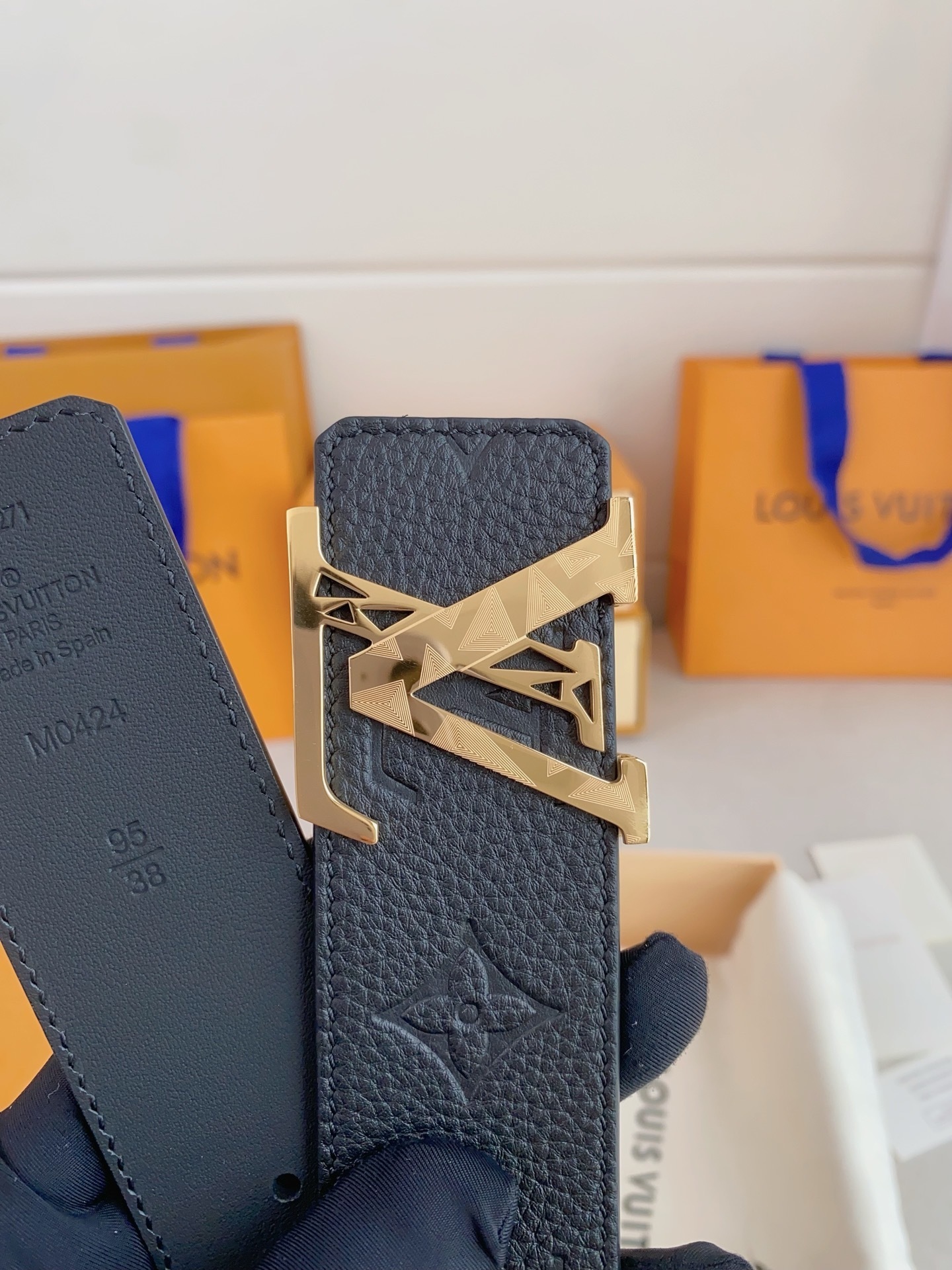 Louis Vuitton LV Initiales 40mm Belt Black Monogram Leather Gold