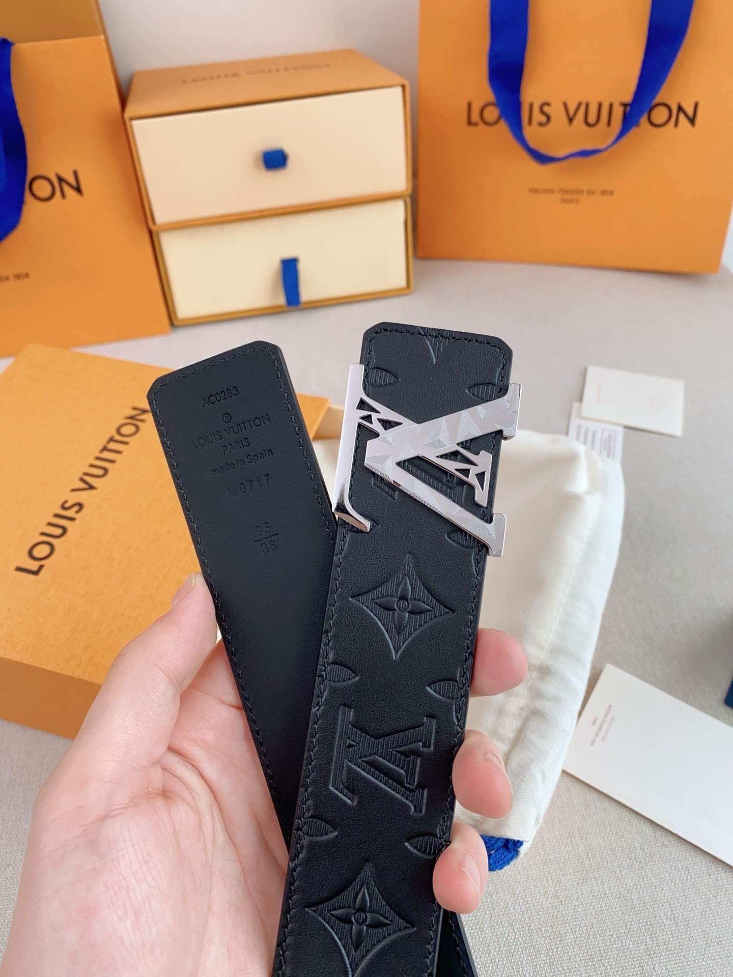 Louis Vuitton LV Initiales Men's Black Monogram Leather Belt