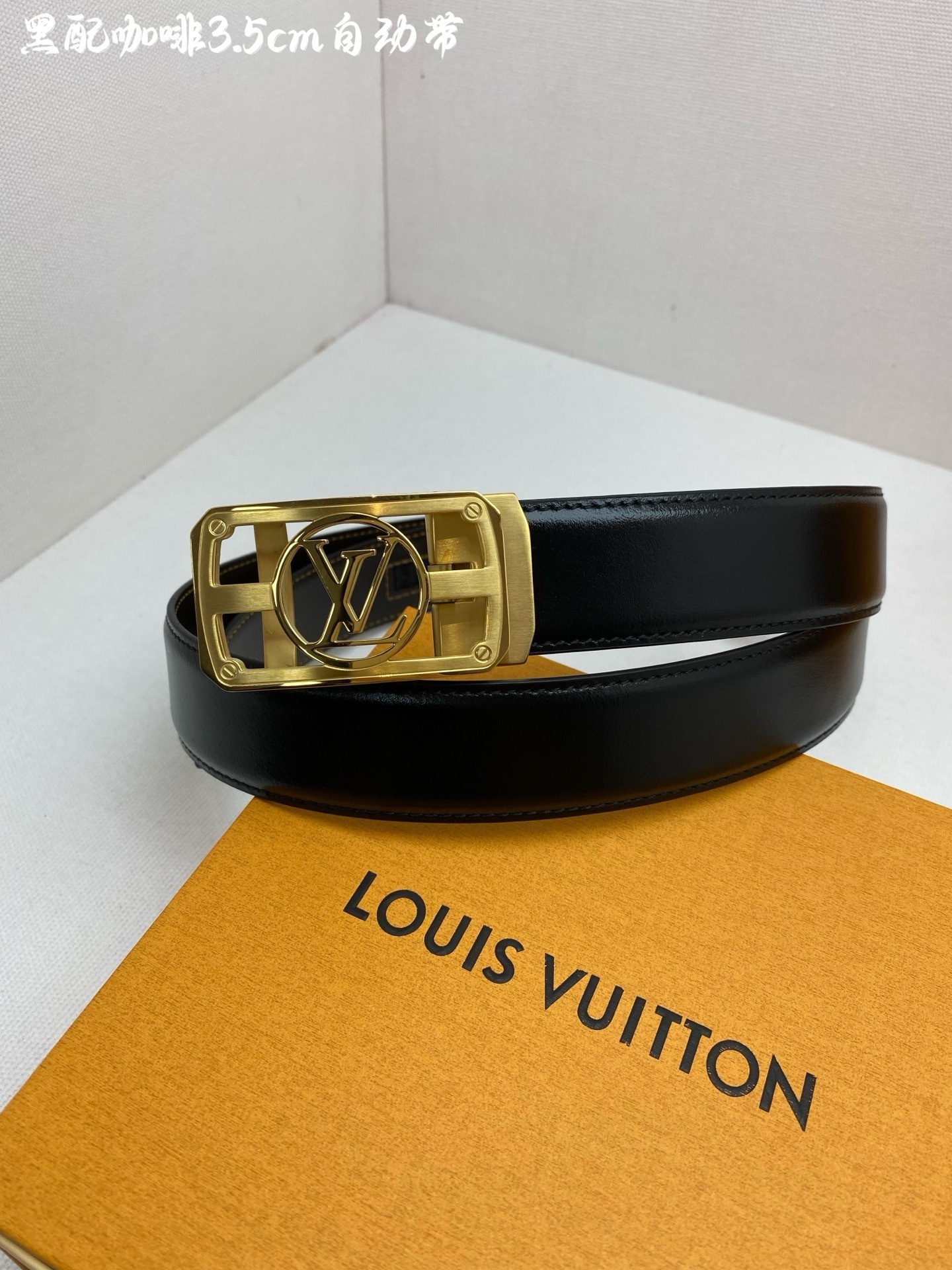 Luxury Men's 3.5cm Leather Belt with Gold Automatic Buckle