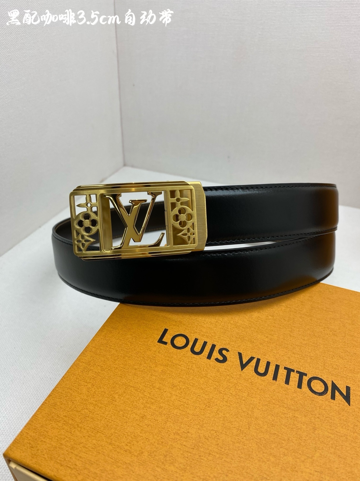 Premium Men's Automatic Leather Belt - Gold Hollow Buckle 3.5cm