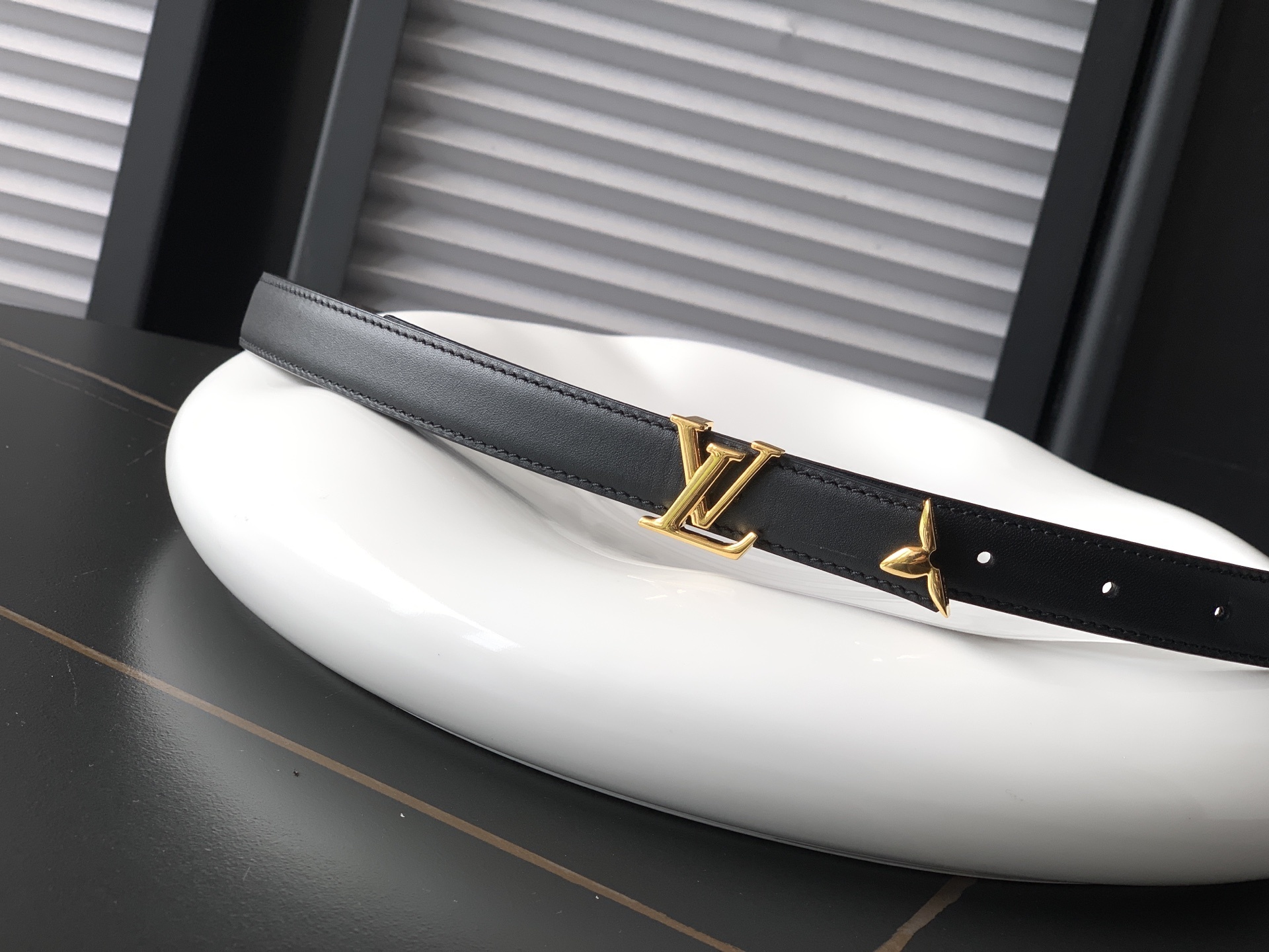 Louis Vuitton Reversible Monogram Leather Belt with Gold Buckle