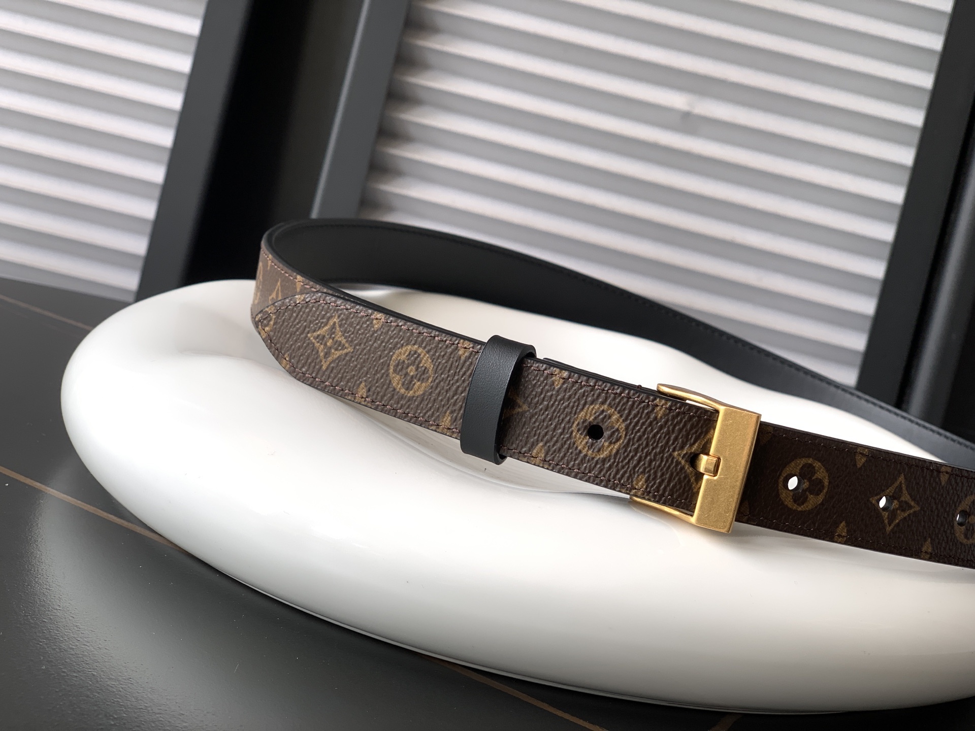 Louis Vuitton Classic Monogram Canvas Belt with Gold Pin Buckle