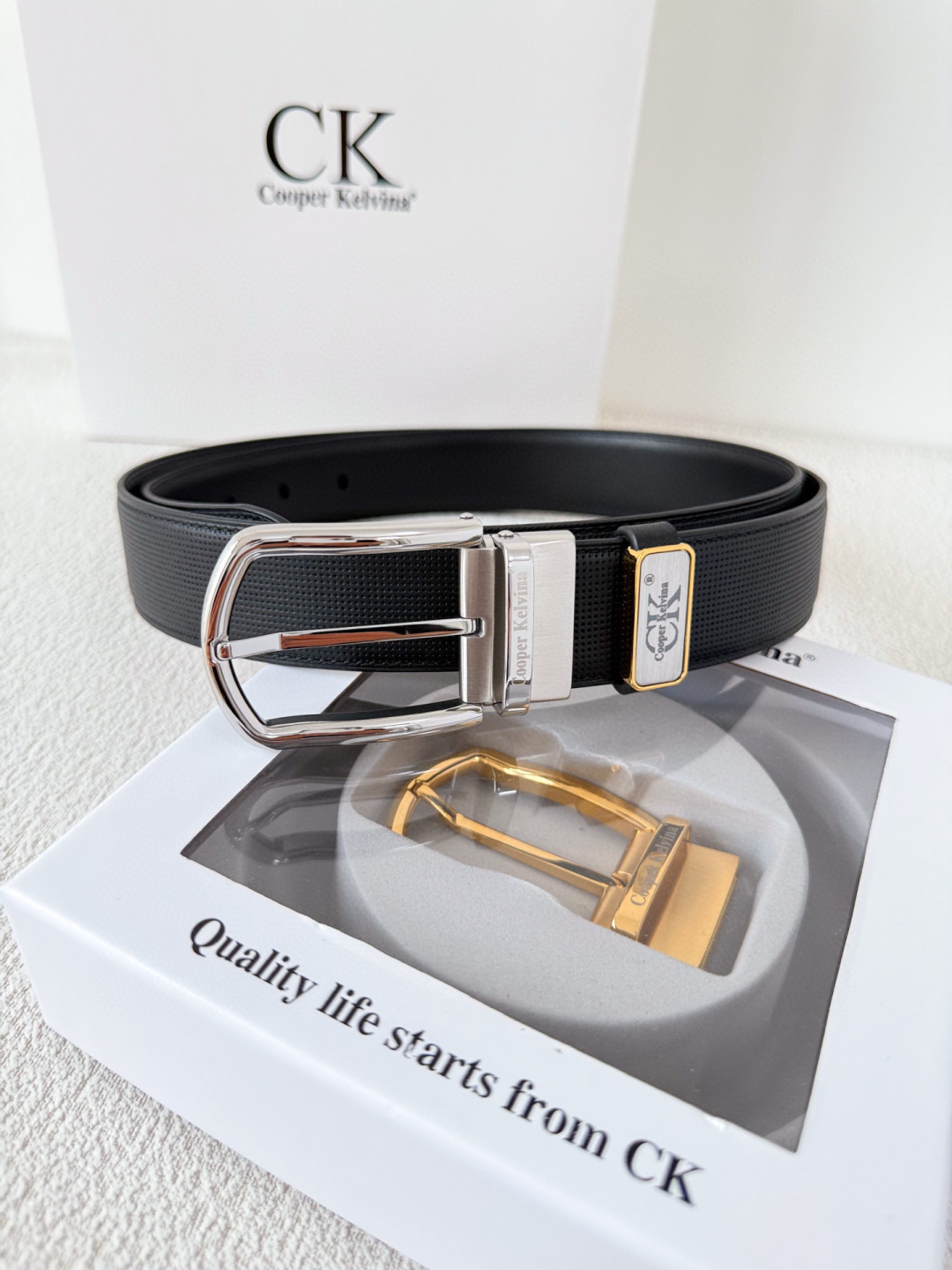 Cooper Kelvina Luxury Men's Leather Belt Set with Dual Buckles