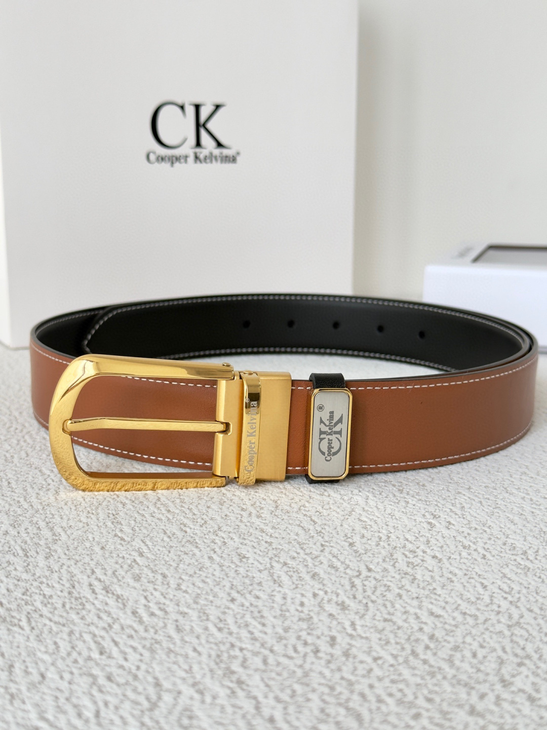 Cooper Kelvina Men's Premium Leather Belt - Brown with Gold Buckle