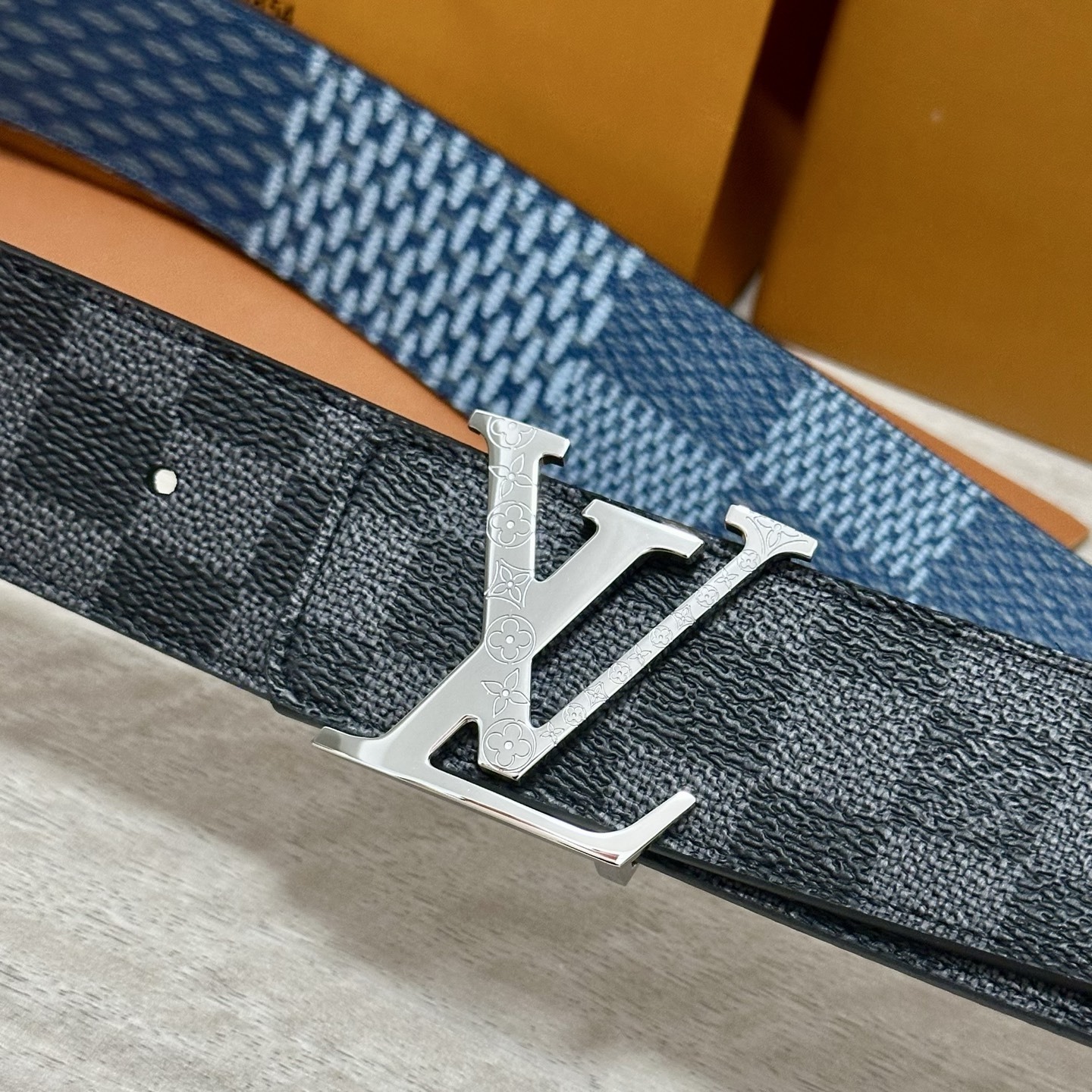 Louis Vuitton Men's Damier Graphite & Cobalt LV Initials Belt