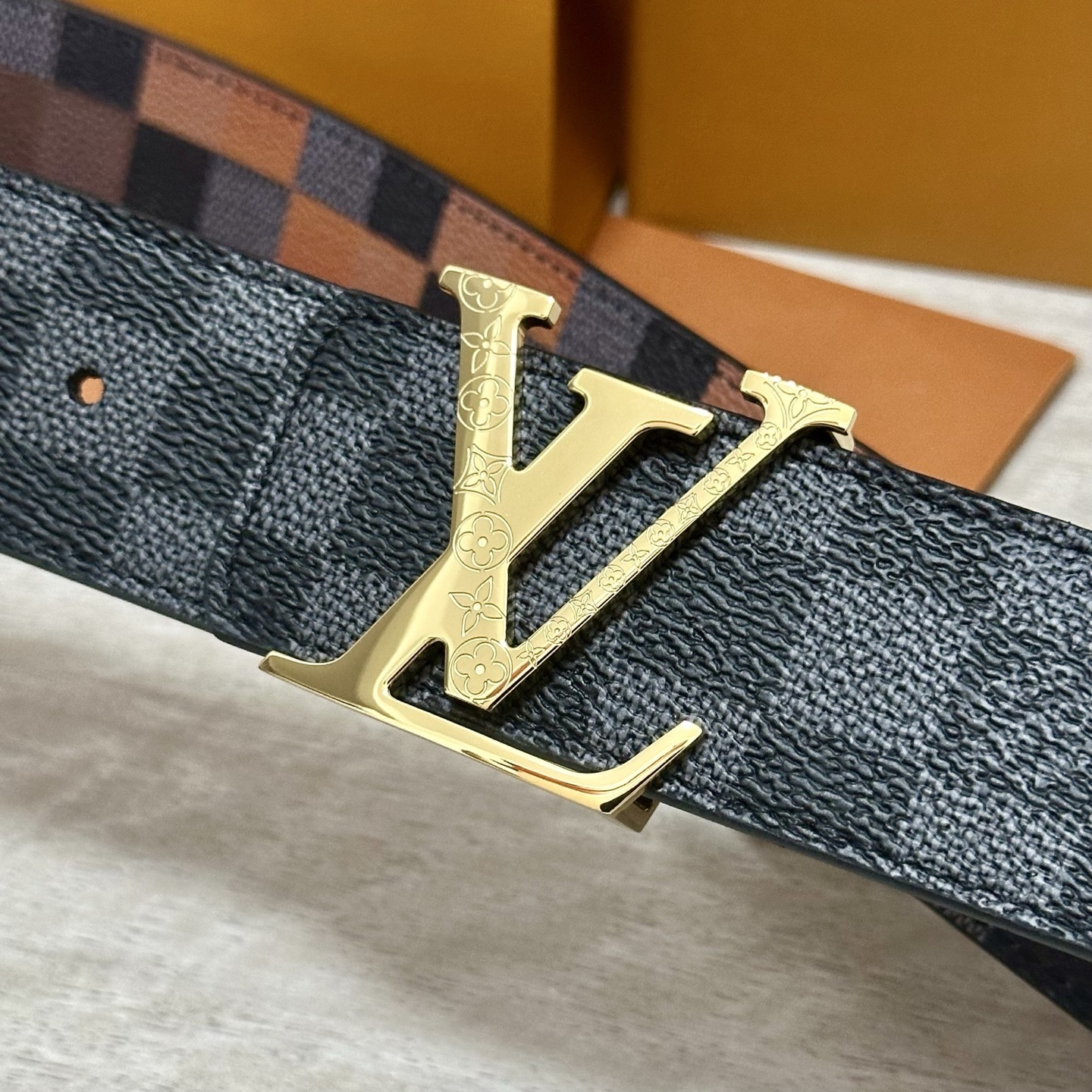 Louis Vuitton LV Initial Damier Graphite Gold Buckle Belt