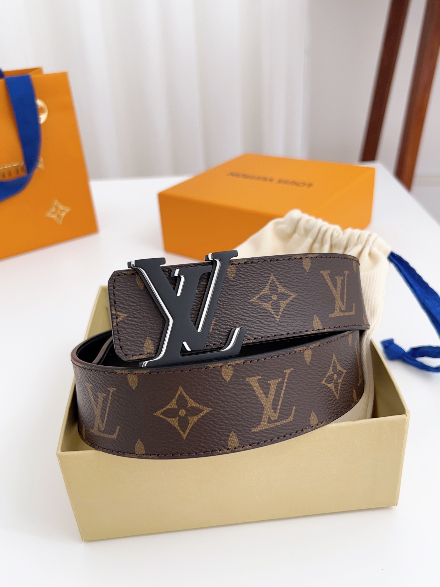 Louis Vuitton LV Initial Monogram Canvas Belt - Matte Black Buckle