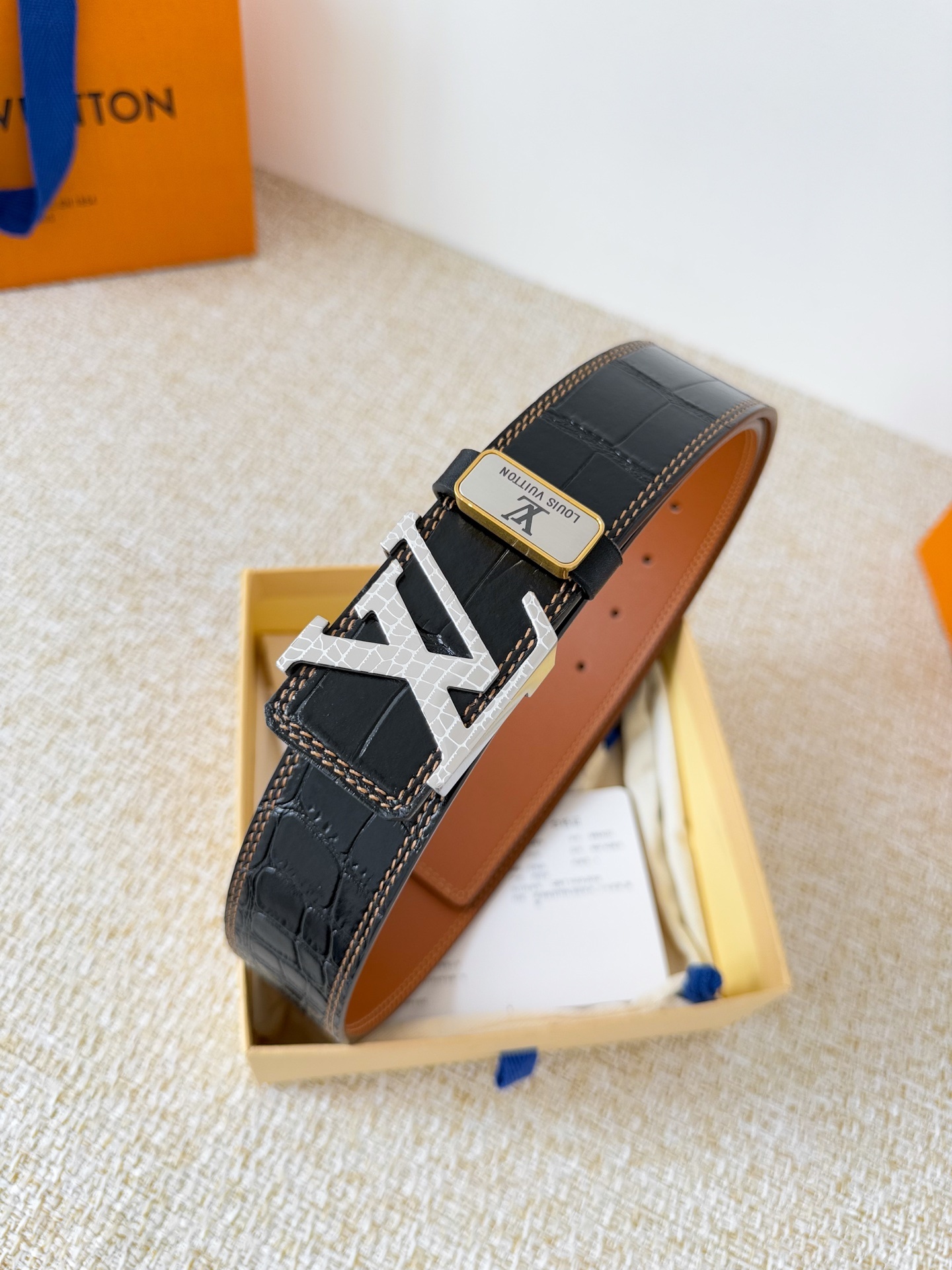 Louis Vuitton Men's Black Crocodile-Embossed Leather Belt