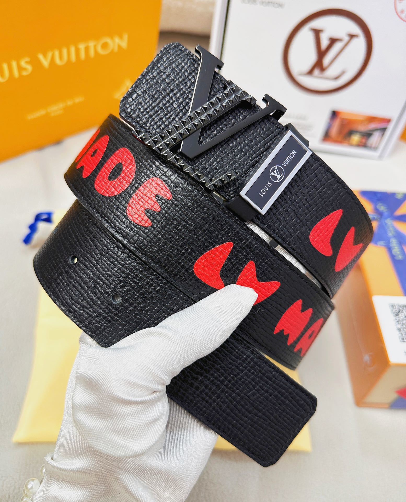 Louis Vuitton x Nigo LV Made Leather Belt with Studded Buckle