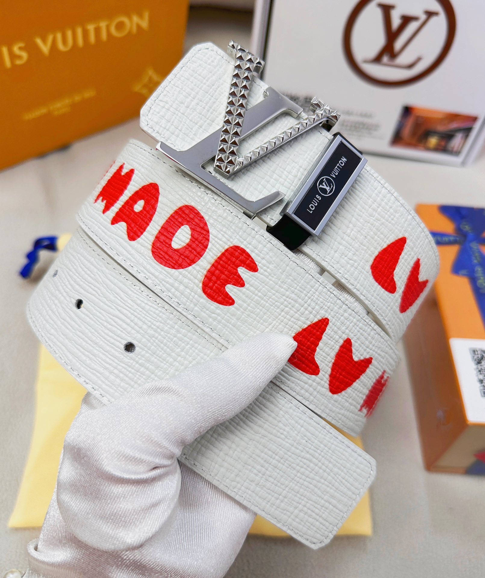 Louis Vuitton x Nigo LV Made White Epi Leather Belt