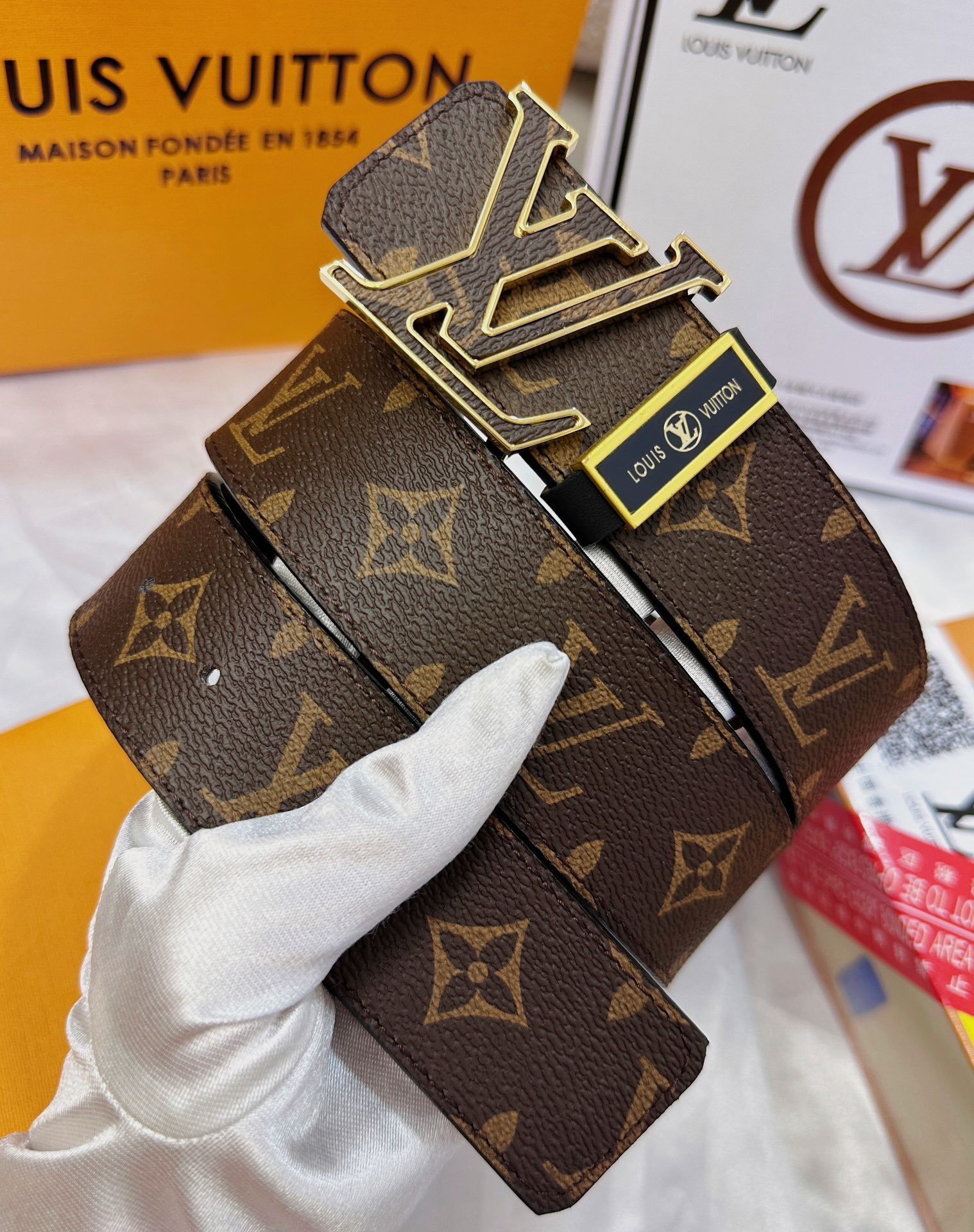 Louis Vuitton LV Initiales Monogram Belt - Gold Buckle Luxury Accessory