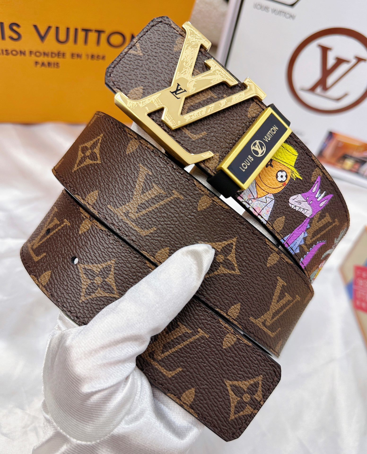 Louis Vuitton Monogram Canvas Animated Graphic Belt - Gold Buckle