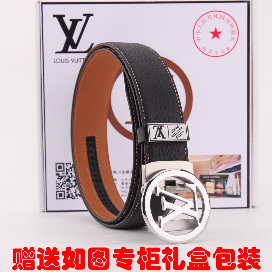 Louis Vuitton Men's Premium Leather Belt with Iconic Circle Buckle