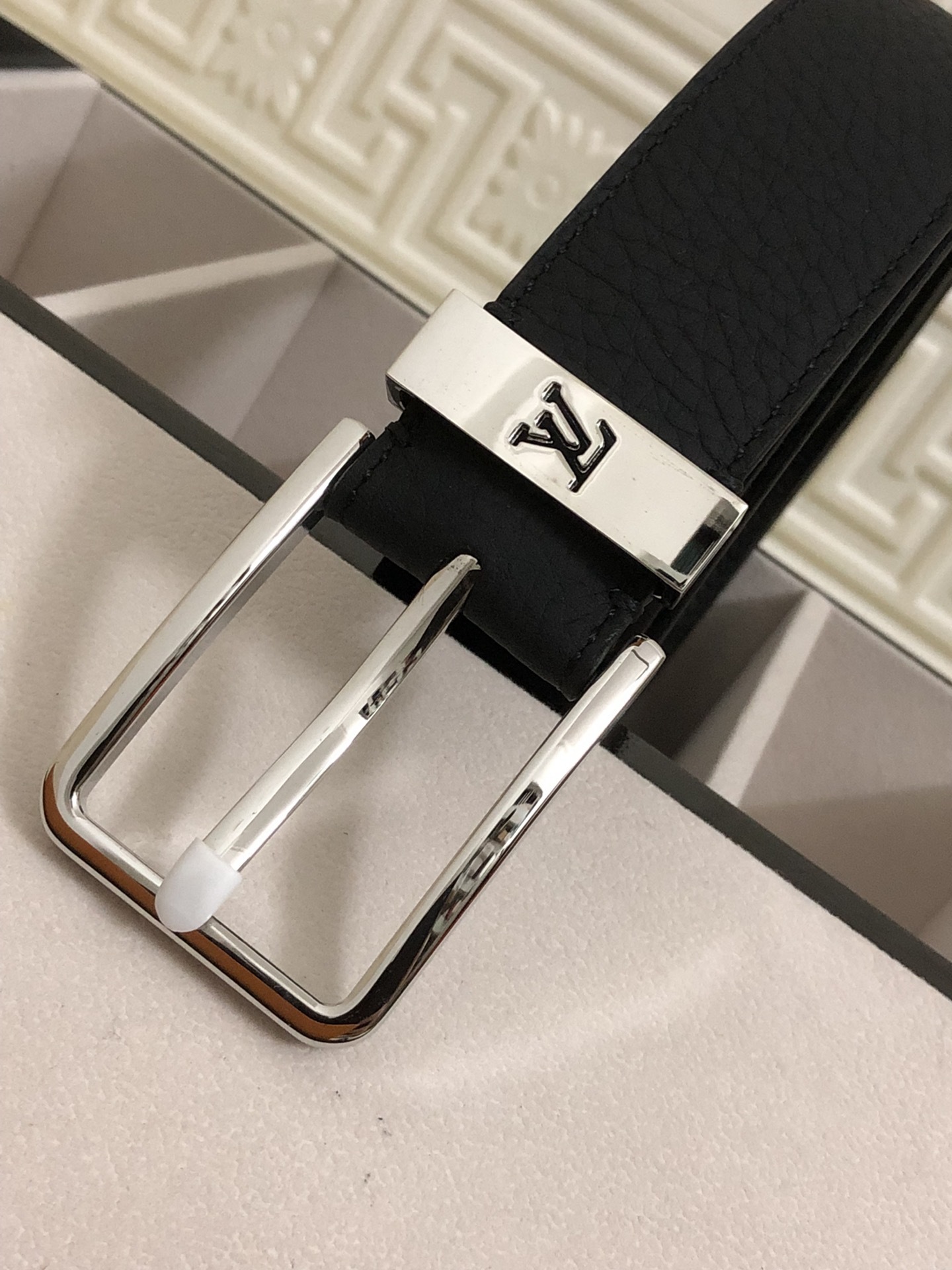 Louis Vuitton Men's Classic Black Leather Belt with Silver Buckle