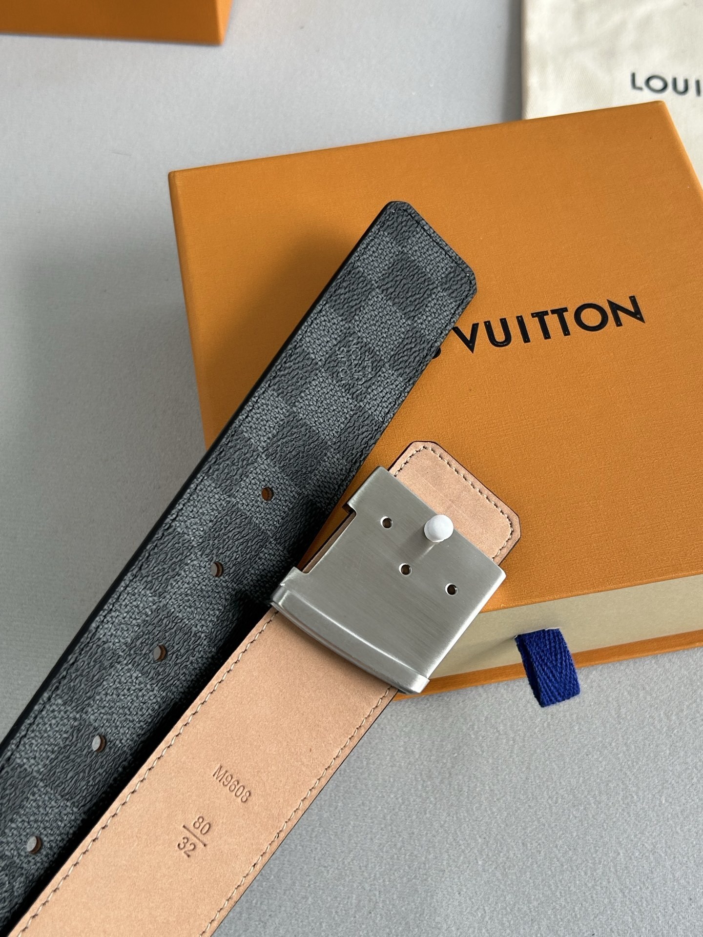 Louis Vuitton LV Initial Silver Engraved Reversible Damier Belt